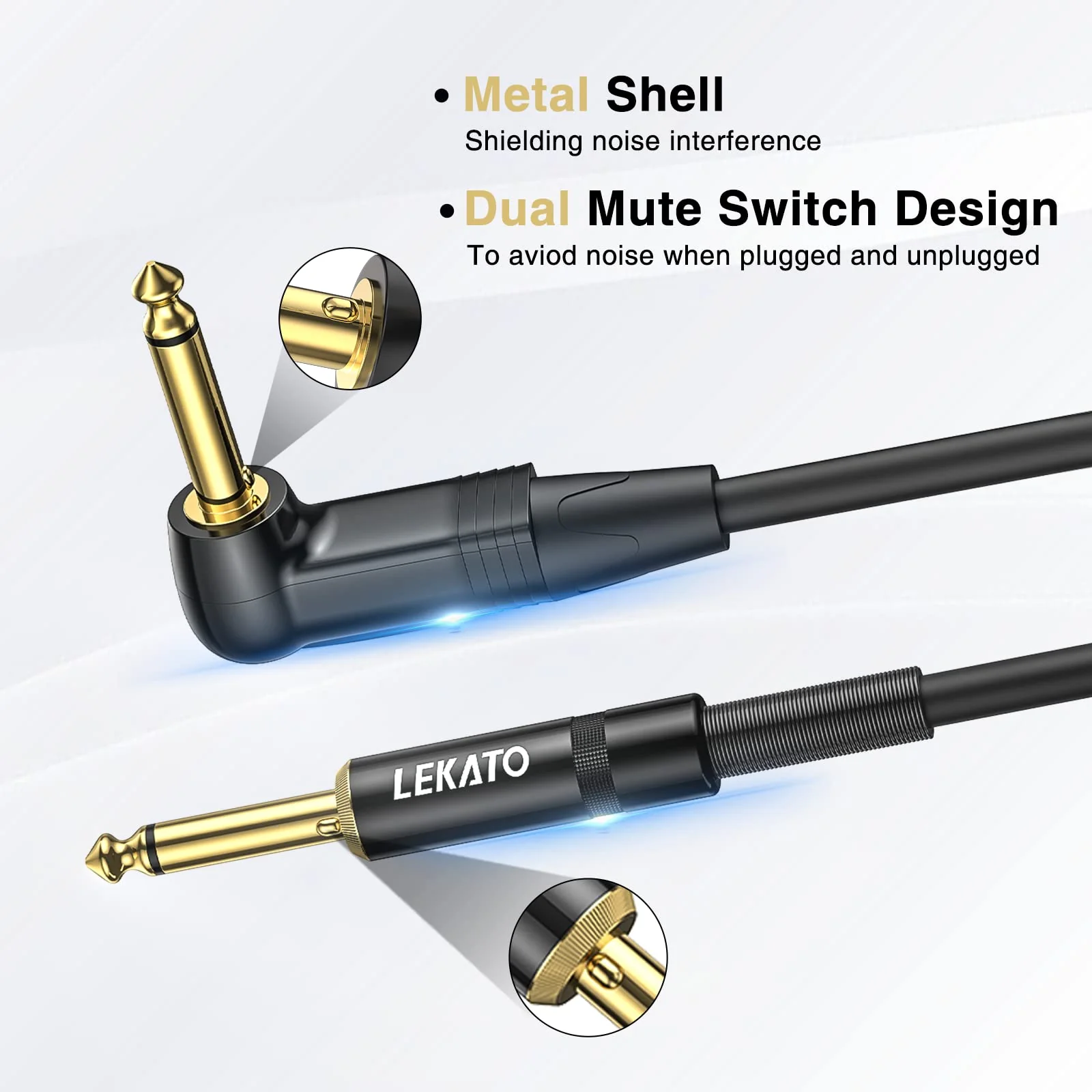LEKATO Guitar Cable 10ft Exclusive Mute Plug, Electric Instrument Cable for Electric Guitar, Bass, Professional Electric Guitar AMP Cord with Dual Mute Plug Ends, 1/4" Right Angle to Straight Plug - Image 2