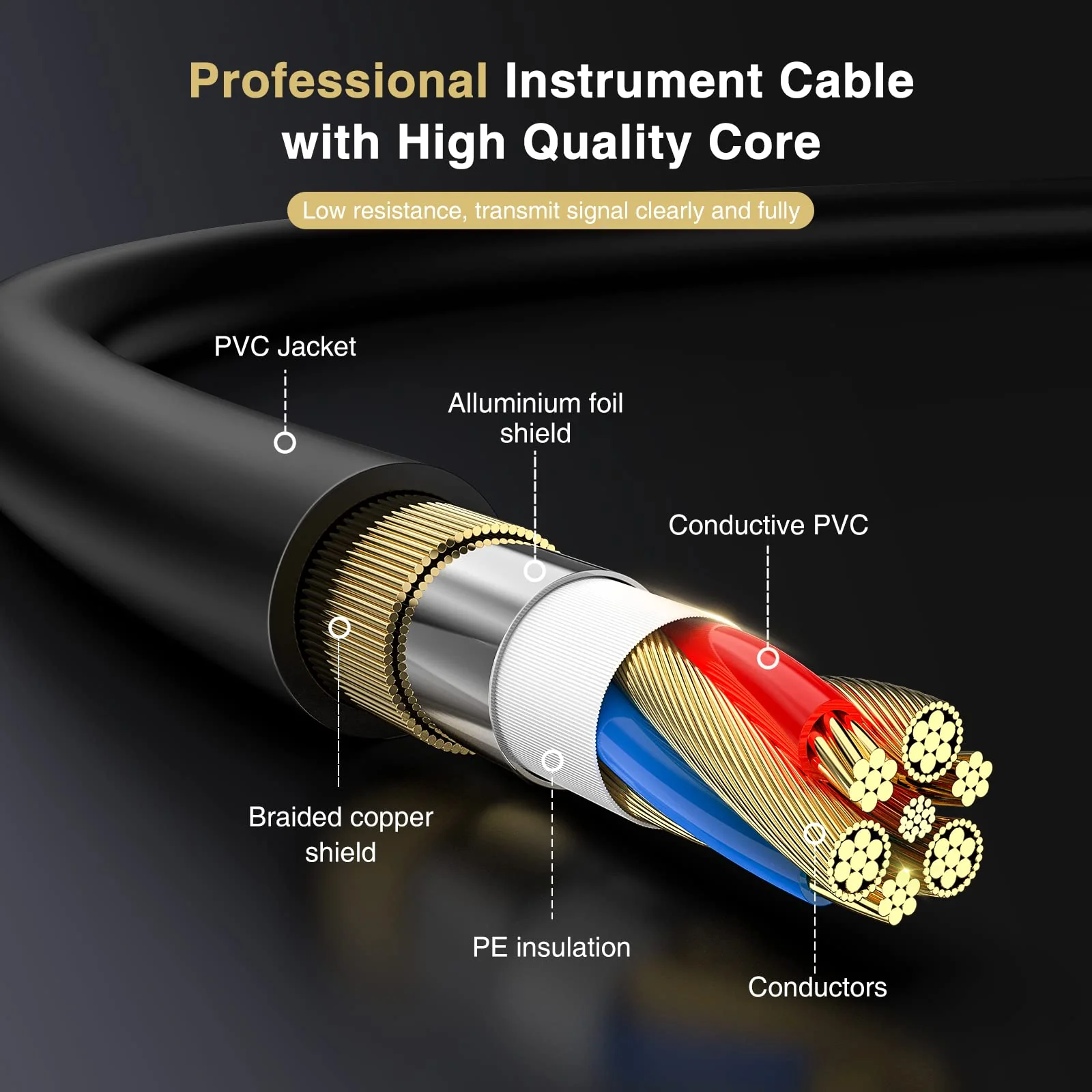 LEKATO Guitar Cable 10ft Exclusive Mute Plug, Electric Instrument Cable for Electric Guitar, Bass, Professional Electric Guitar AMP Cord with Dual Mute Plug Ends, 1/4" Right Angle to Straight Plug - Image 3