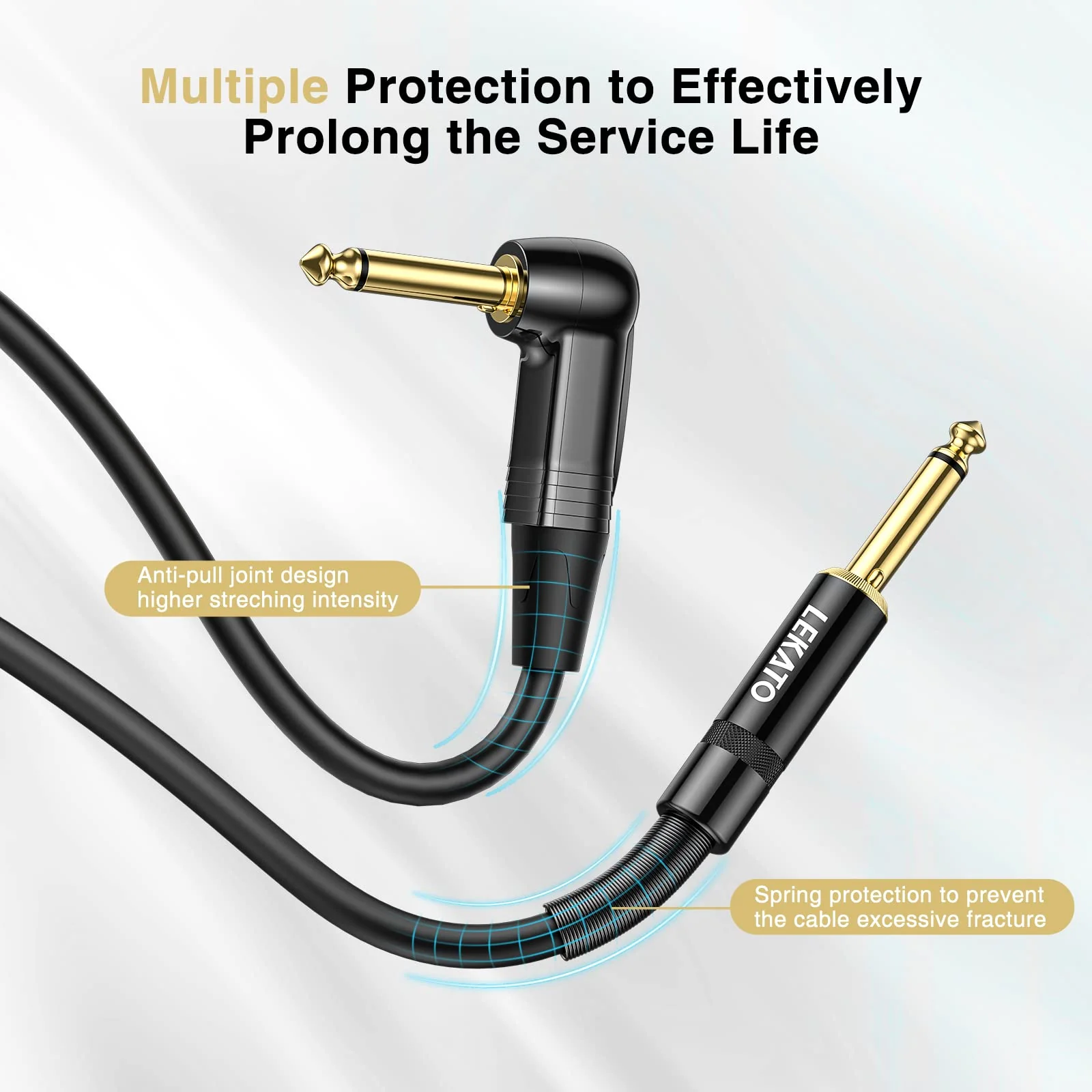 LEKATO Guitar Cable 10ft Exclusive Mute Plug, Electric Instrument Cable for Electric Guitar, Bass, Professional Electric Guitar AMP Cord with Dual Mute Plug Ends, 1/4" Right Angle to Straight Plug - Image 4