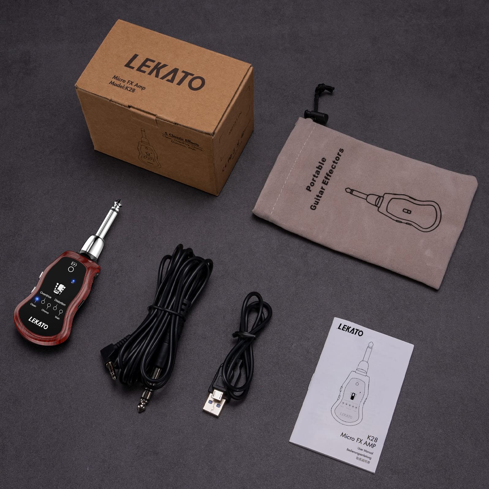 LEKATO Guitar Headphone Amp,Micro Electric Guitar Headphone Amp for Electric Guitar&Bass Rechargeable Bass Headphone Amplifier for Practice with 5 Effects(Clean Chorus Overdrive Distortion and Wah) - Image 7