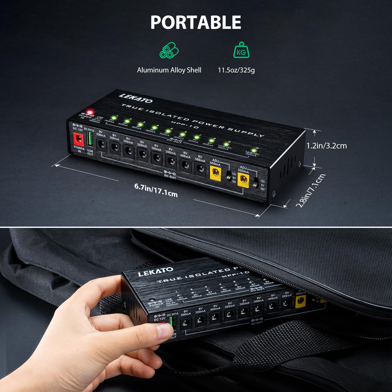 LEKATO Guitar Pedal Power Supply, True Isolated Pedal Power Supply with 10 Ports, USB Port, Short Circuit Protection, Guitar Pedal Power DC Output 9V 12V 18V for Effect Pedal - Image 5