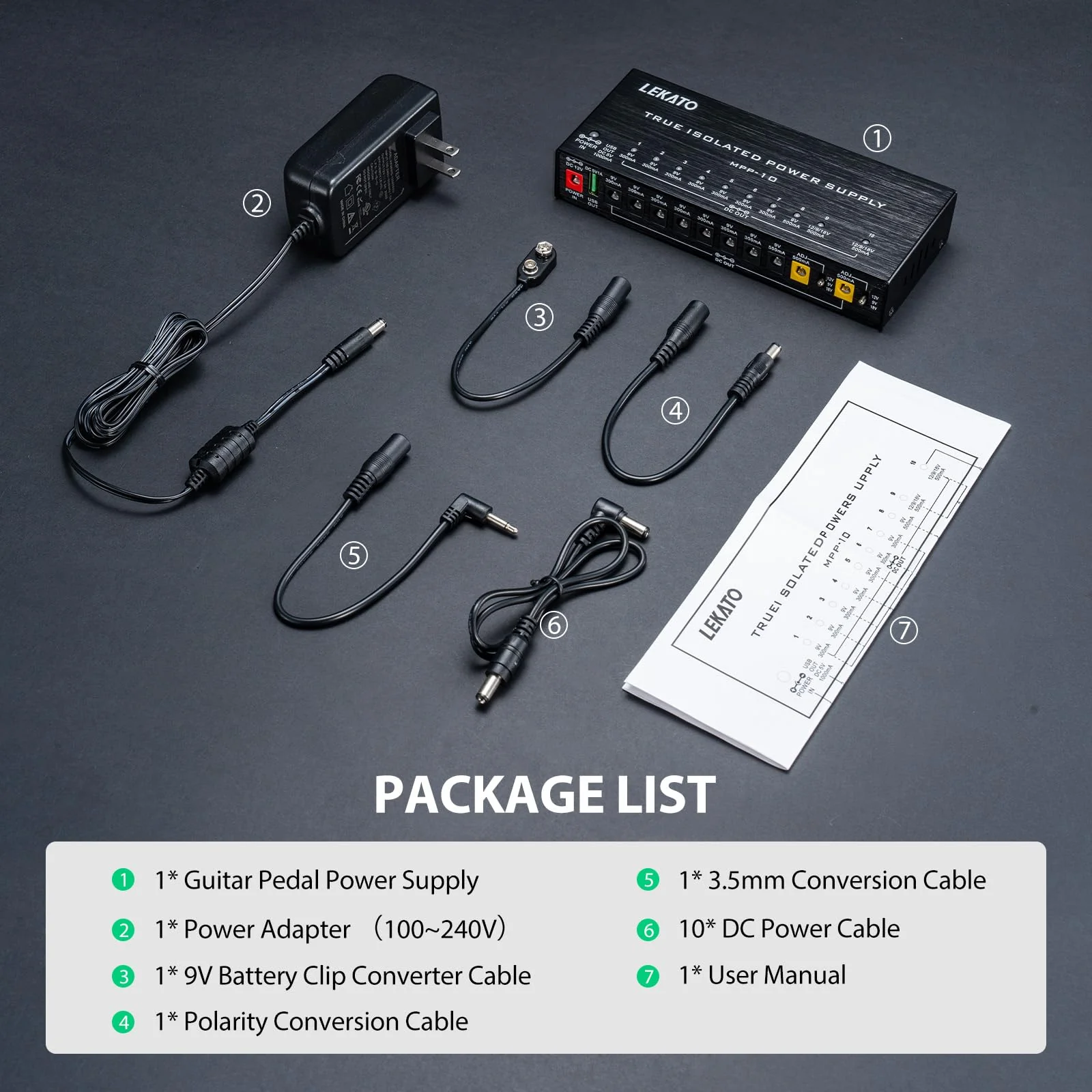 LEKATO Guitar Pedal Power Supply, True Isolated Pedal Power Supply with 10 Ports, USB Port, Short Circuit Protection, Guitar Pedal Power DC Output 9V 12V 18V for Effect Pedal - Image 6
