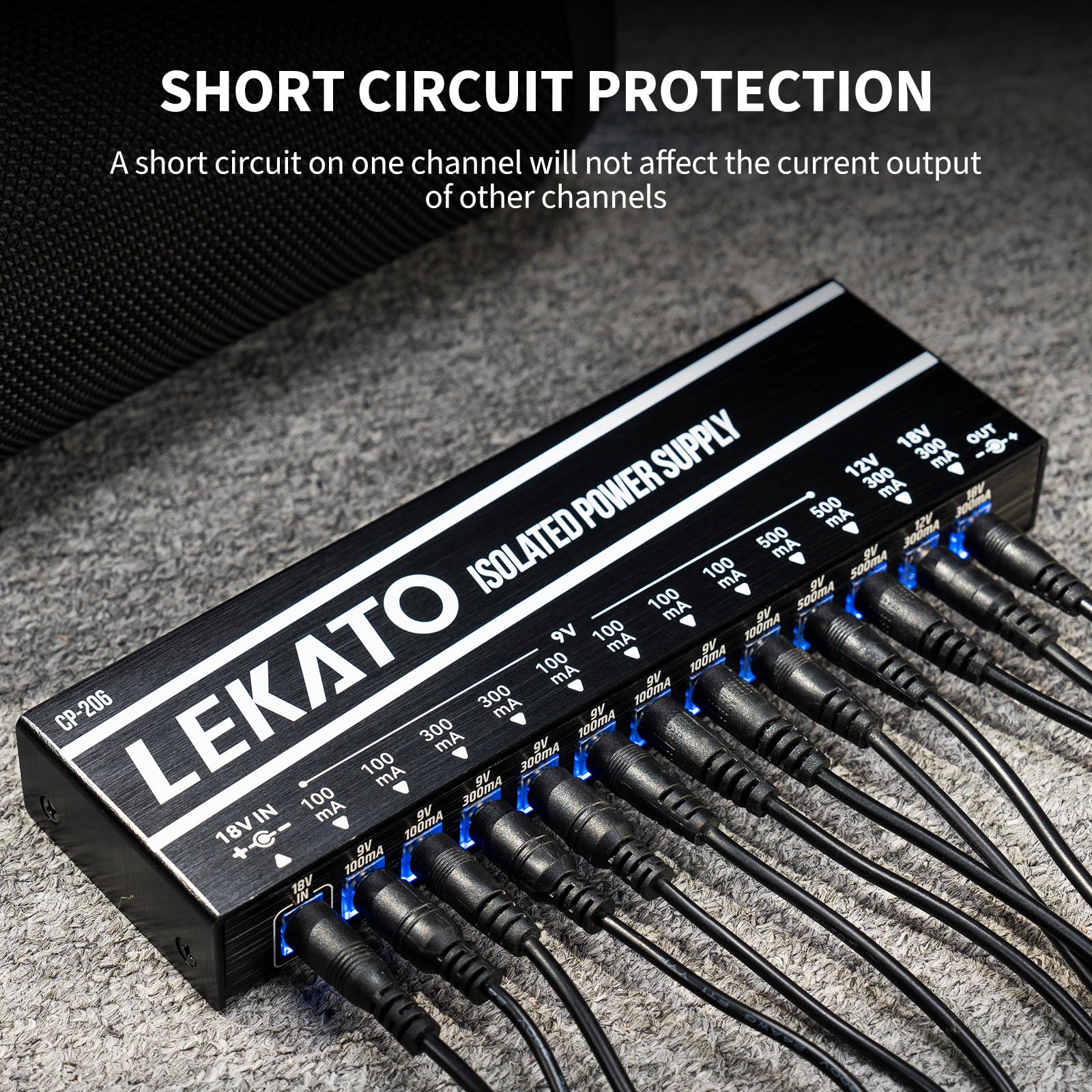 LEKATO Guitar Pedal Power Supply, True Isolated Pedal Power Supply with 12 Ports, Guitar Pedal Power DC Output 9V 12V 18V, Short Circuit Protection for Effect Pedals - Image 3