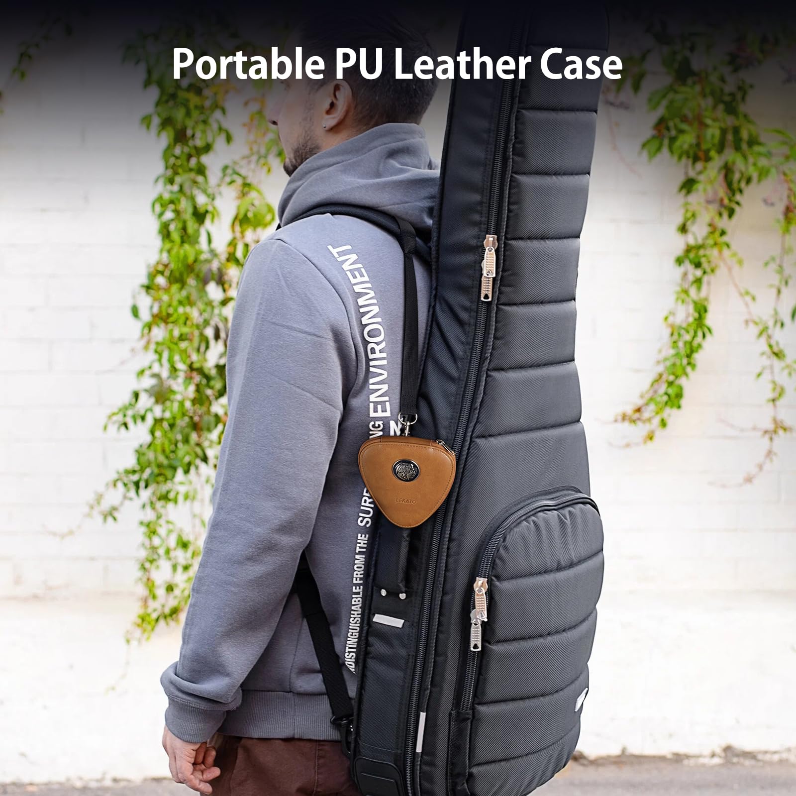 LEKATO Guitar Picks Holder Case with 18 Pcs Picks, PU Leather Organizer Bag with Lanyard, Thin Medium Heavy Plectrums Holder Accessories for Acoustic Electric Guitar Bass, Gift for Guitar Players Brown - Image 5