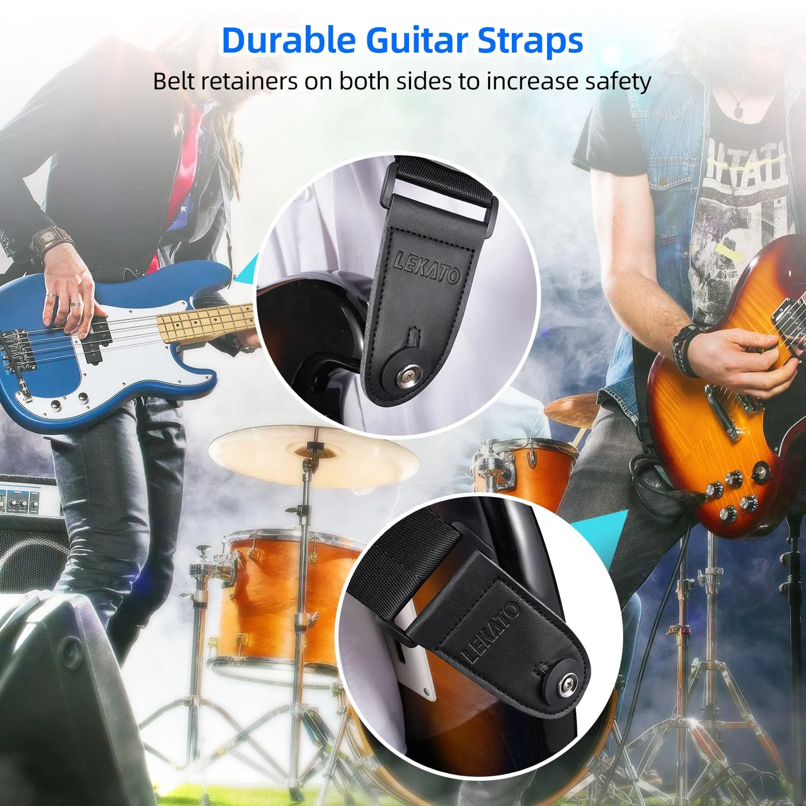 LEKATO Guitar Strap for Electric Guitar Bass with 3.5″ Wide Air Cell Cushions Bass Strap Padded Guitar Straps with Strap Locks, Picks, Adjustable Length from 47″ to 60″ - Image 5