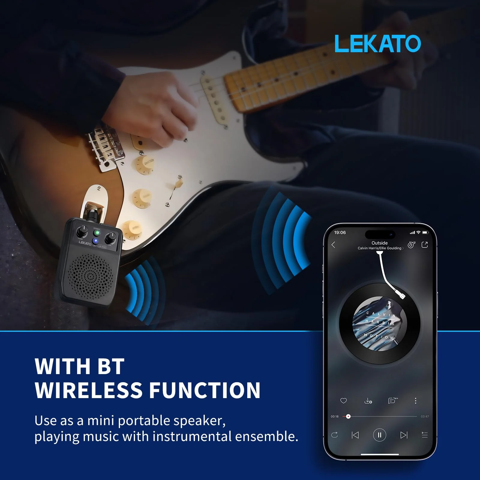 LEKATO Mini Electric Guitar Amp 5W, Portable Guitar Amp Bluetooth with Built-in 4 Effects, Clean Distortion Overdrive Reverb, Rechargeable Small Amplifier for Practice, Black (JA-05G) - Image 3