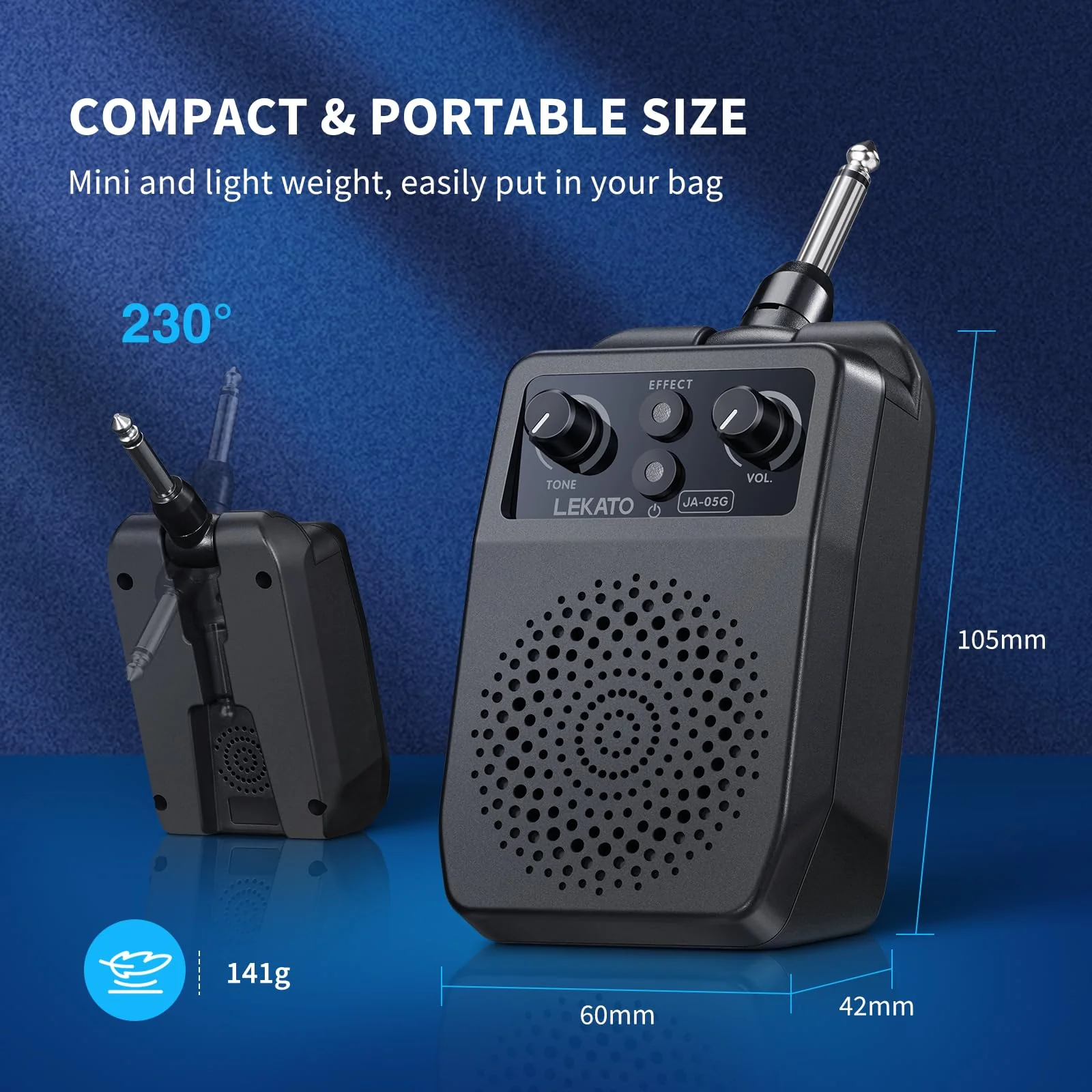 LEKATO Mini Electric Guitar Amp 5W, Portable Guitar Amp Bluetooth with Built-in 4 Effects, Clean Distortion Overdrive Reverb, Rechargeable Small Amplifier for Practice, Black (JA-05G) - Image 5