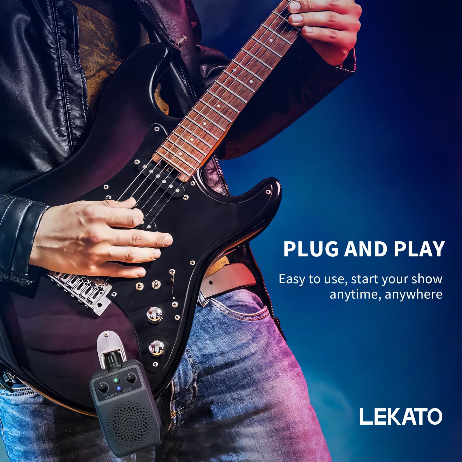 LEKATO Mini Electric Guitar Amp 5W, Portable Guitar Amp Bluetooth with Built-in 4 Effects, Clean Distortion Overdrive Reverb, Rechargeable Small Amplifier for Practice, Black (JA-05G) - Image 6
