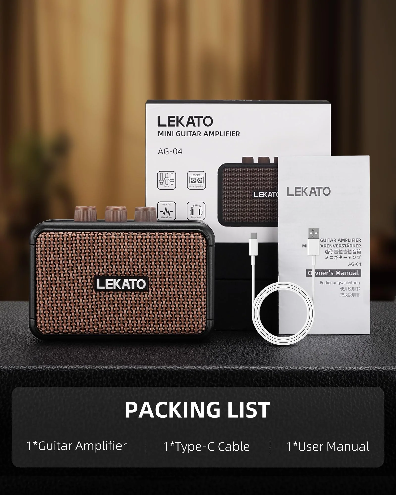 LEKATO Mini Electric Guitar Amplifier, Dual Speakers 5W, Rechargeable Guitar Amp Bluetooth with Clean Overdrive Effects, Headphone Jack, Retro Portable Small Amp for Practice - Image 8
