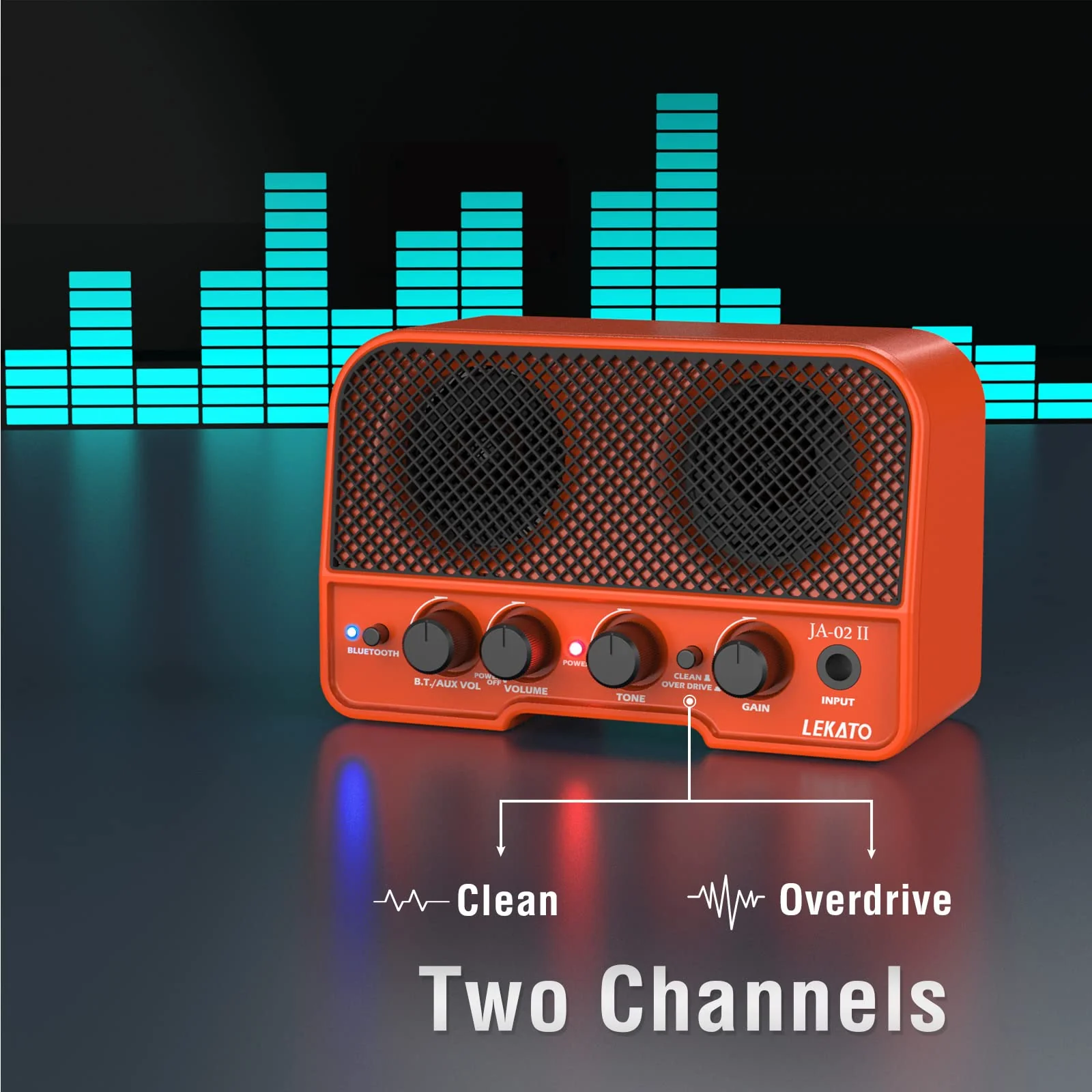 LEKATO Mini Guitar Amp, 5W Rechargeable Electric Amplifier, Clean&Overdrive Effects Bluetooth Guitar Amp Portable for Daily Practice,Orange Orange - Image 2