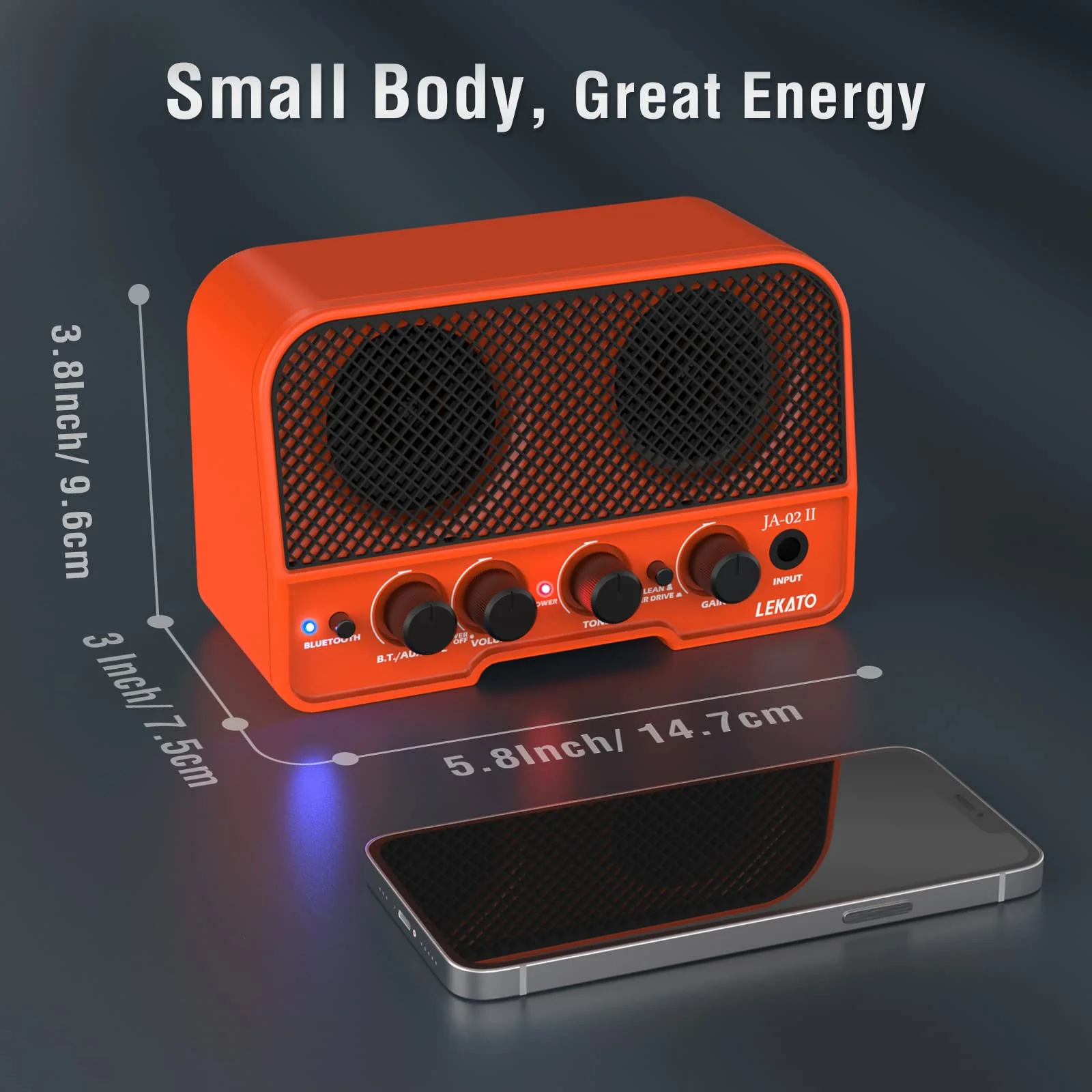 LEKATO Mini Guitar Amp, 5W Rechargeable Electric Amplifier, Clean&Overdrive Effects Bluetooth Guitar Amp Portable for Daily Practice,Orange Orange - Image 5