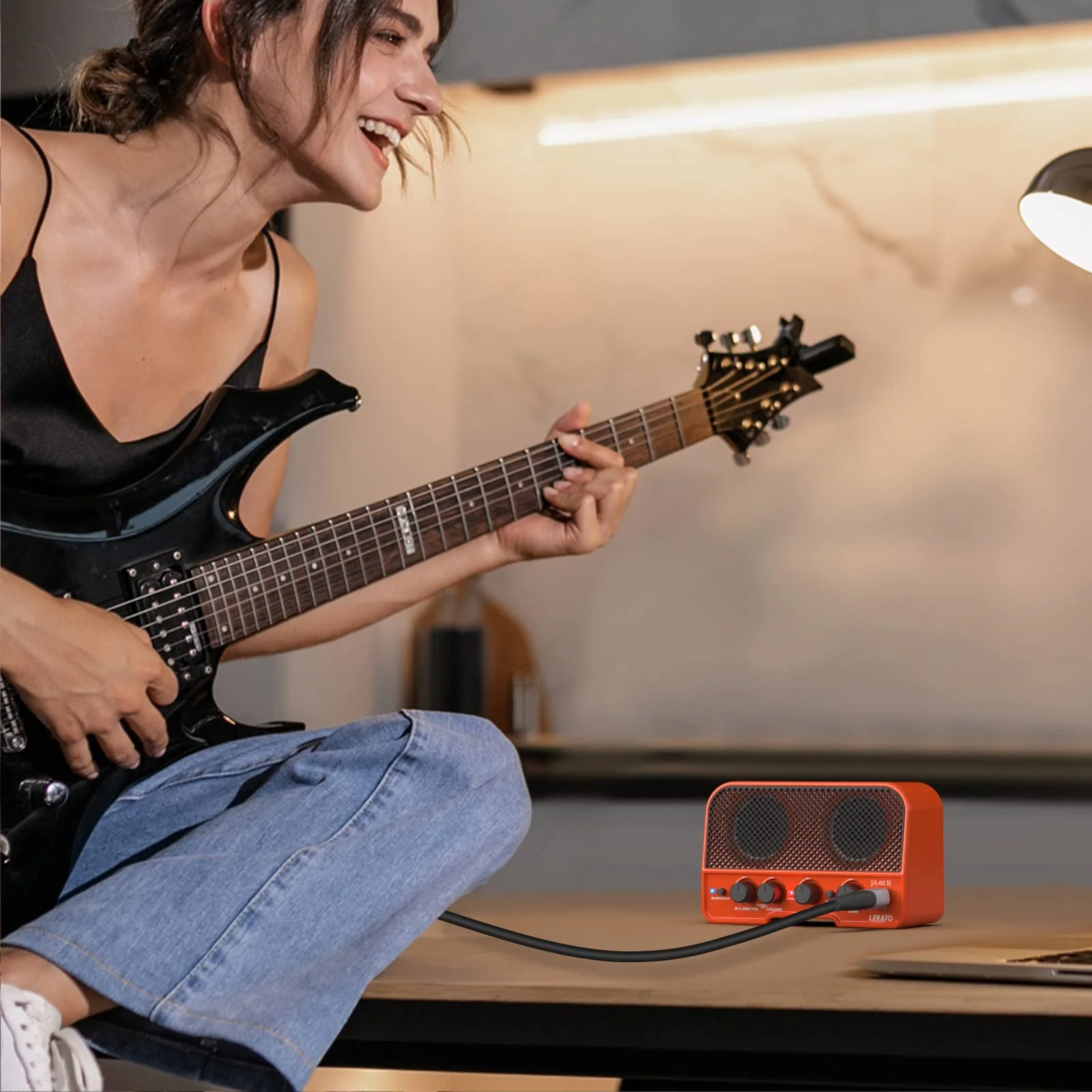 LEKATO Mini Guitar Amp, 5W Rechargeable Electric Amplifier, Clean&Overdrive Effects Bluetooth Guitar Amp Portable for Daily Practice,Orange Orange - Image 6
