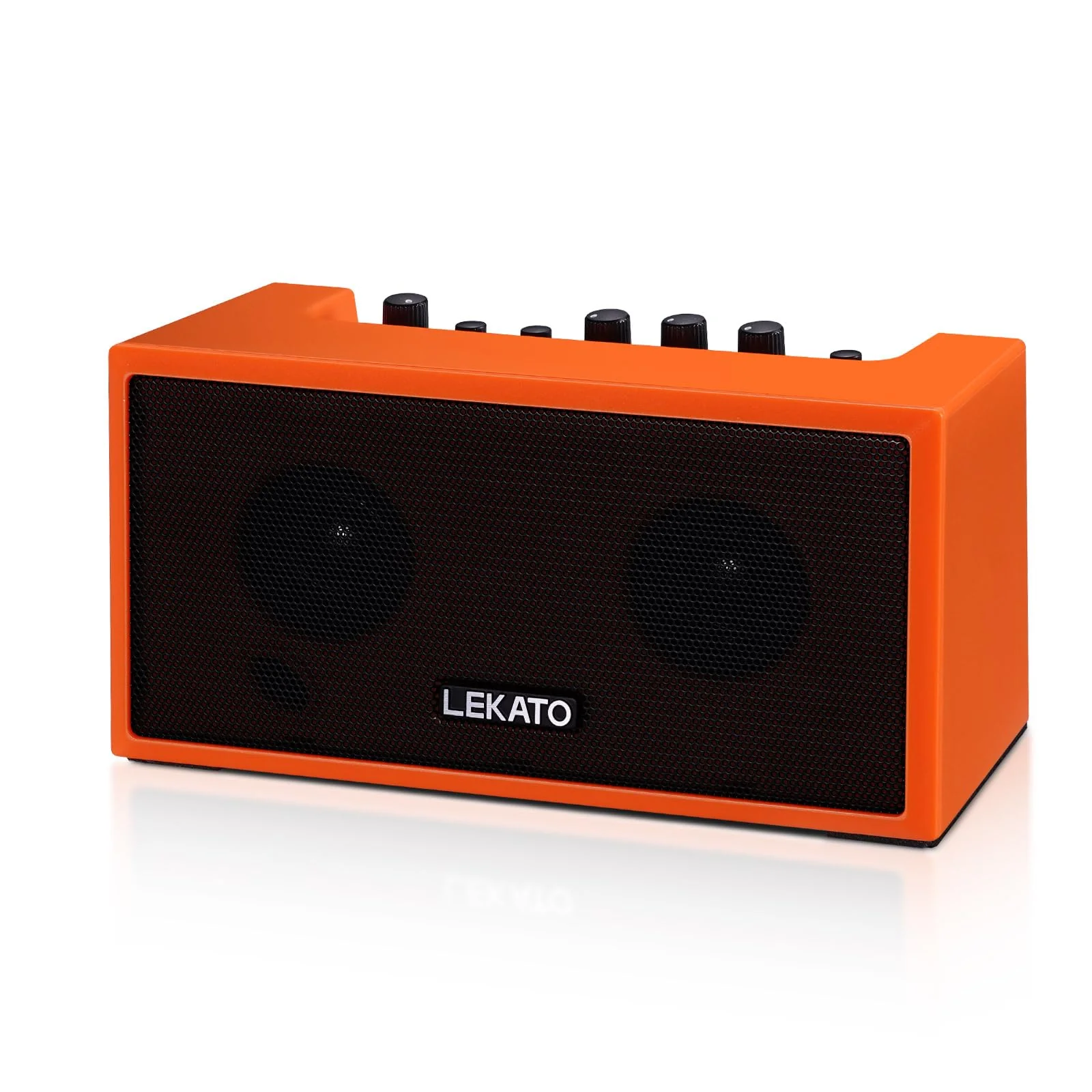 LEKATO Mini Guitar Amplifier with Clean Overdrive Effects 5W Rchargeable Electric Guitar Amp Small Bass Amplifier Bluetooth Bass Amplifier for Daily Practice,Orange Orange