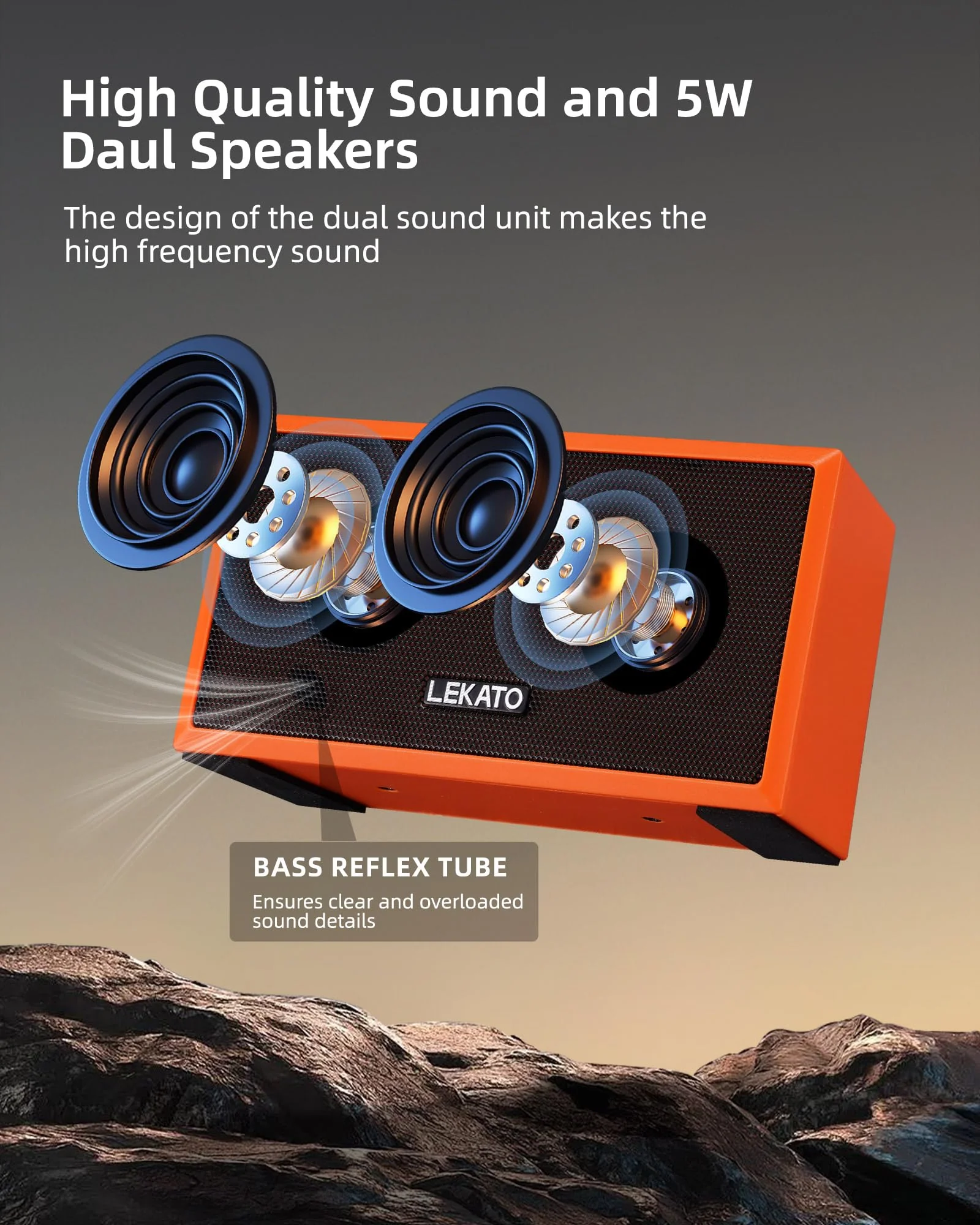LEKATO Mini Guitar Amplifier with Clean Overdrive Effects 5W Rchargeable Electric Guitar Amp Small Bass Amplifier Bluetooth Bass Amplifier for Daily Practice,Orange Orange - Image 3