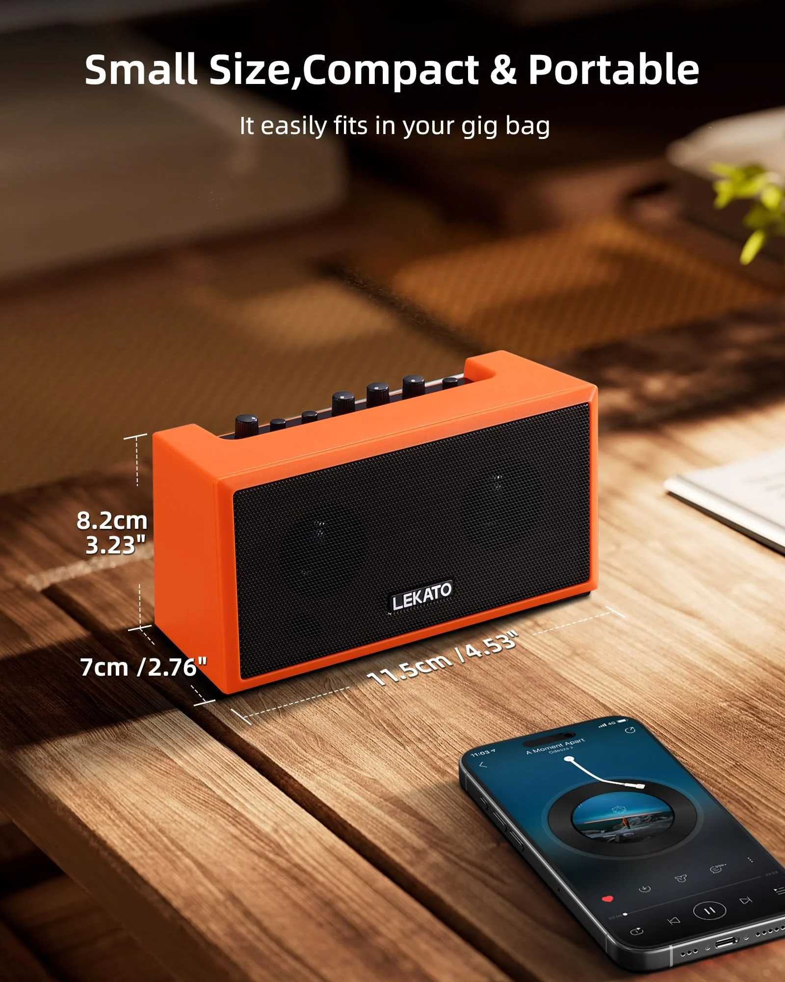 LEKATO Mini Guitar Amplifier with Clean Overdrive Effects 5W Rchargeable Electric Guitar Amp Small Bass Amplifier Bluetooth Bass Amplifier for Daily Practice,Orange Orange - Image 7