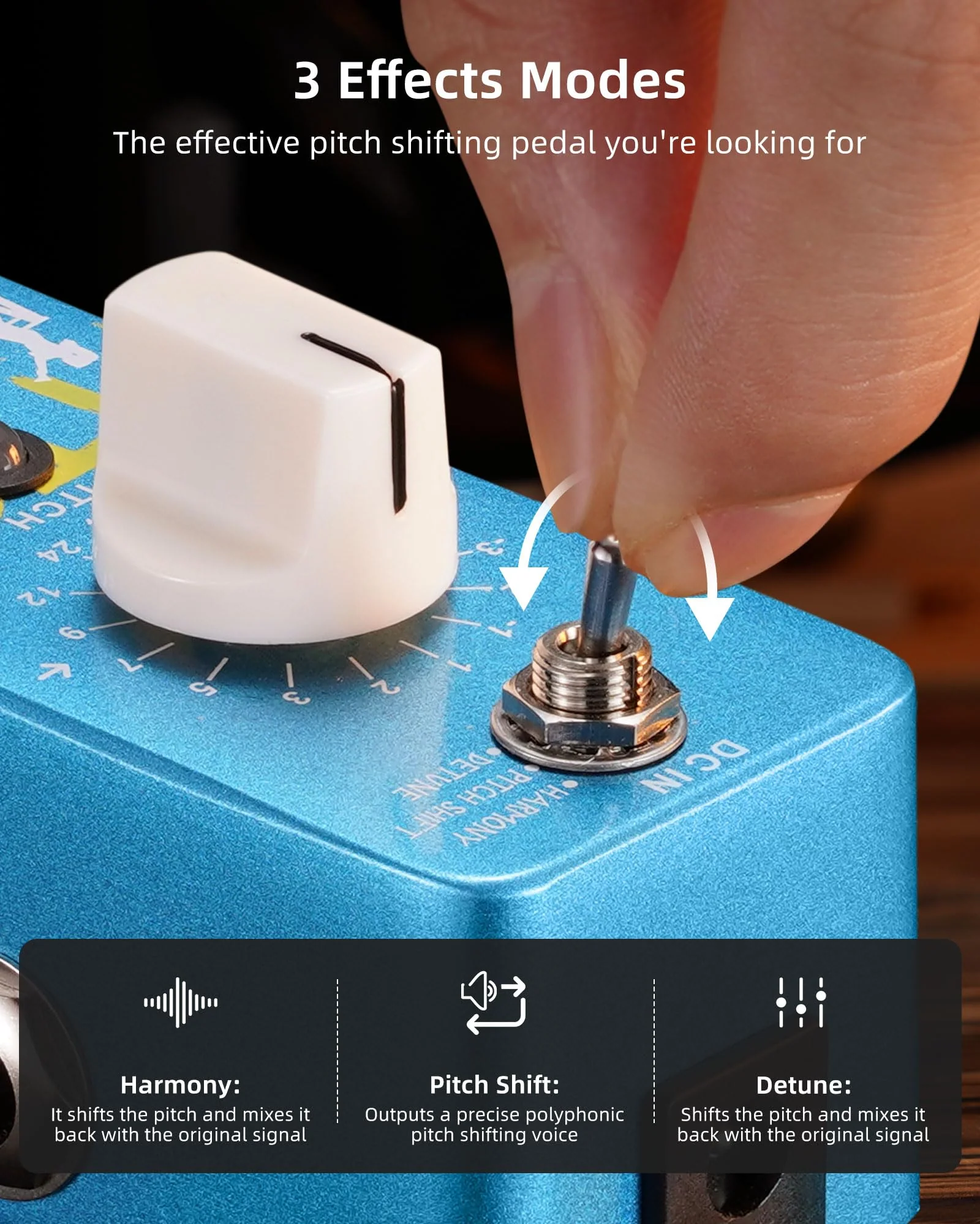 LEKATO Mini Pitch Shifter Pedal, Harmonizer Guitar Pedal Pitch Shift Box, Harmonizer Digital Octave Drop Pedals, True Bypass, Small Effects for Electric Guitar Bass Blue Pitch Box - Image 2