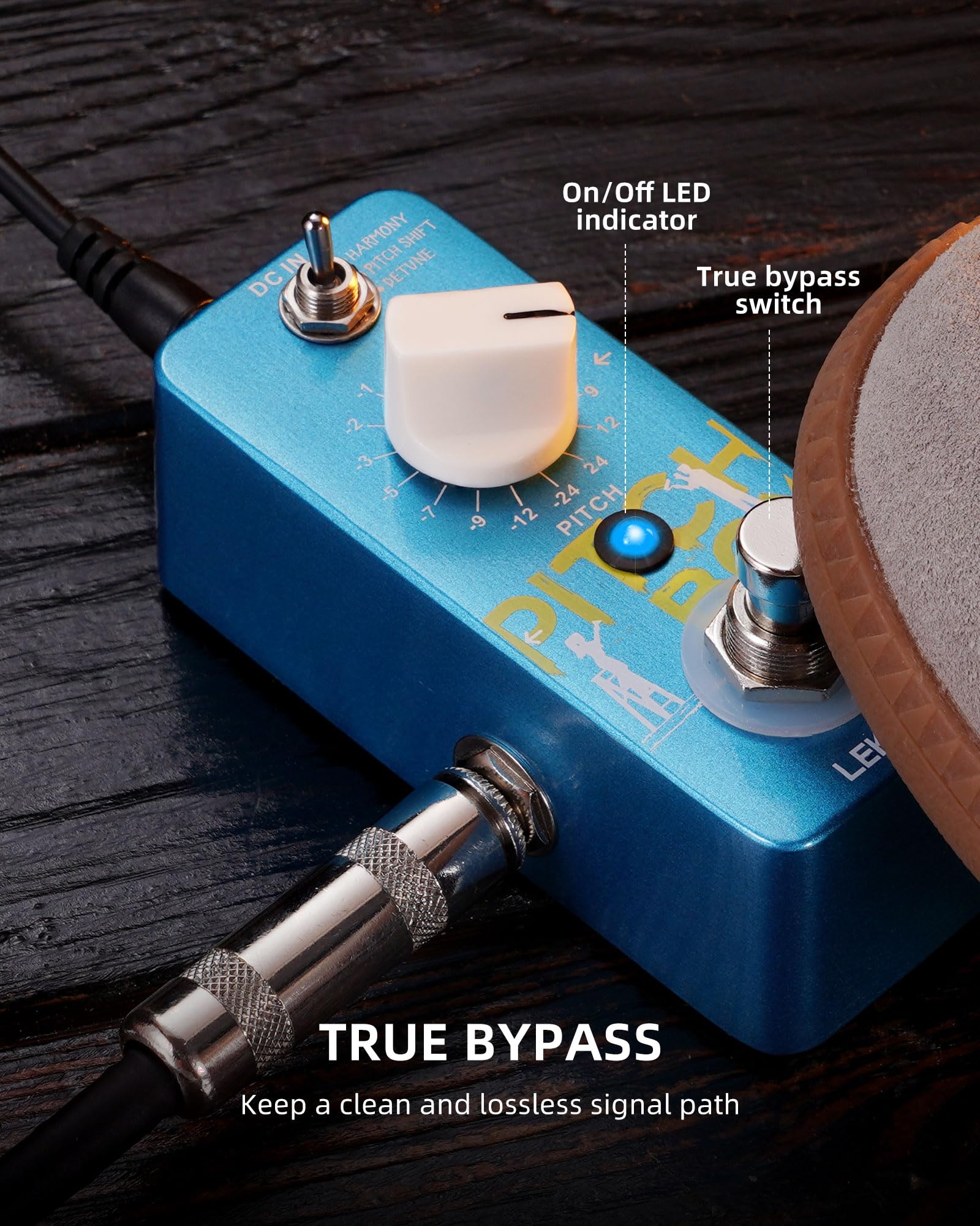 LEKATO Mini Pitch Shifter Pedal, Harmonizer Guitar Pedal Pitch Shift Box, Harmonizer Digital Octave Drop Pedals, True Bypass, Small Effects for Electric Guitar Bass Blue Pitch Box - Image 4