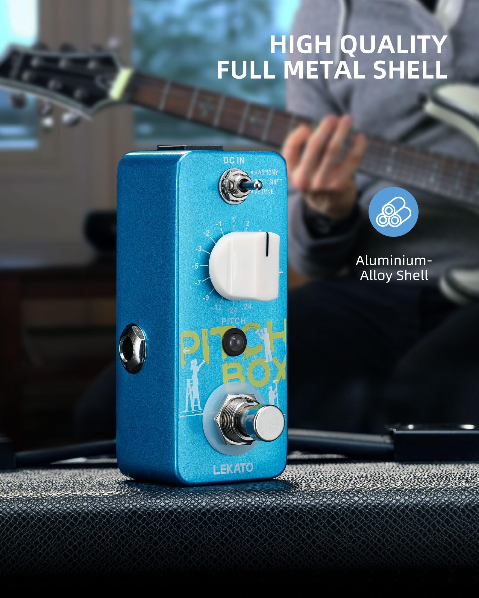 LEKATO Mini Pitch Shifter Pedal, Harmonizer Guitar Pedal Pitch Shift Box, Harmonizer Digital Octave Drop Pedals, True Bypass, Small Effects for Electric Guitar Bass Blue Pitch Box - Image 5