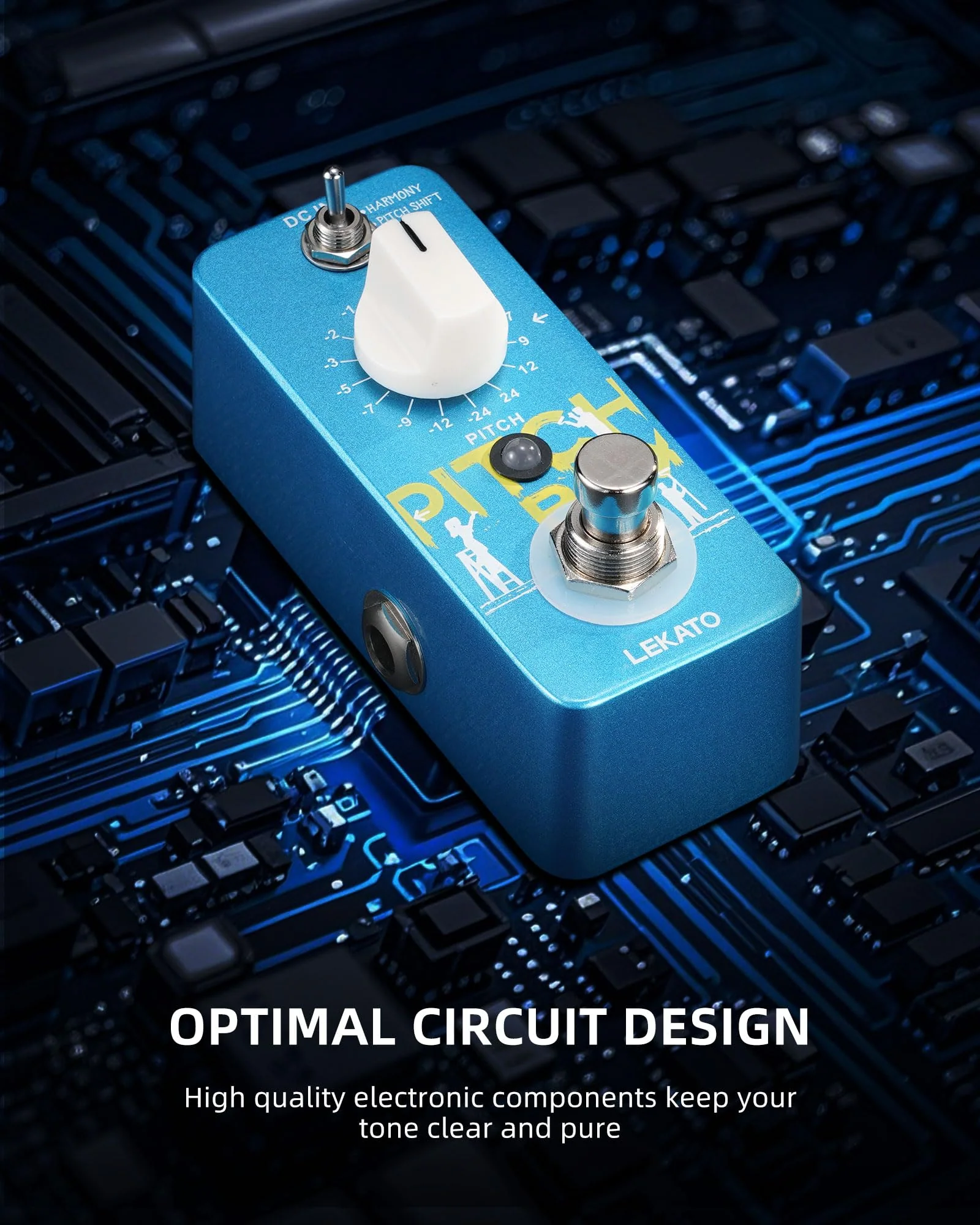 LEKATO Mini Pitch Shifter Pedal, Harmonizer Guitar Pedal Pitch Shift Box, Harmonizer Digital Octave Drop Pedals, True Bypass, Small Effects for Electric Guitar Bass Blue Pitch Box - Image 8