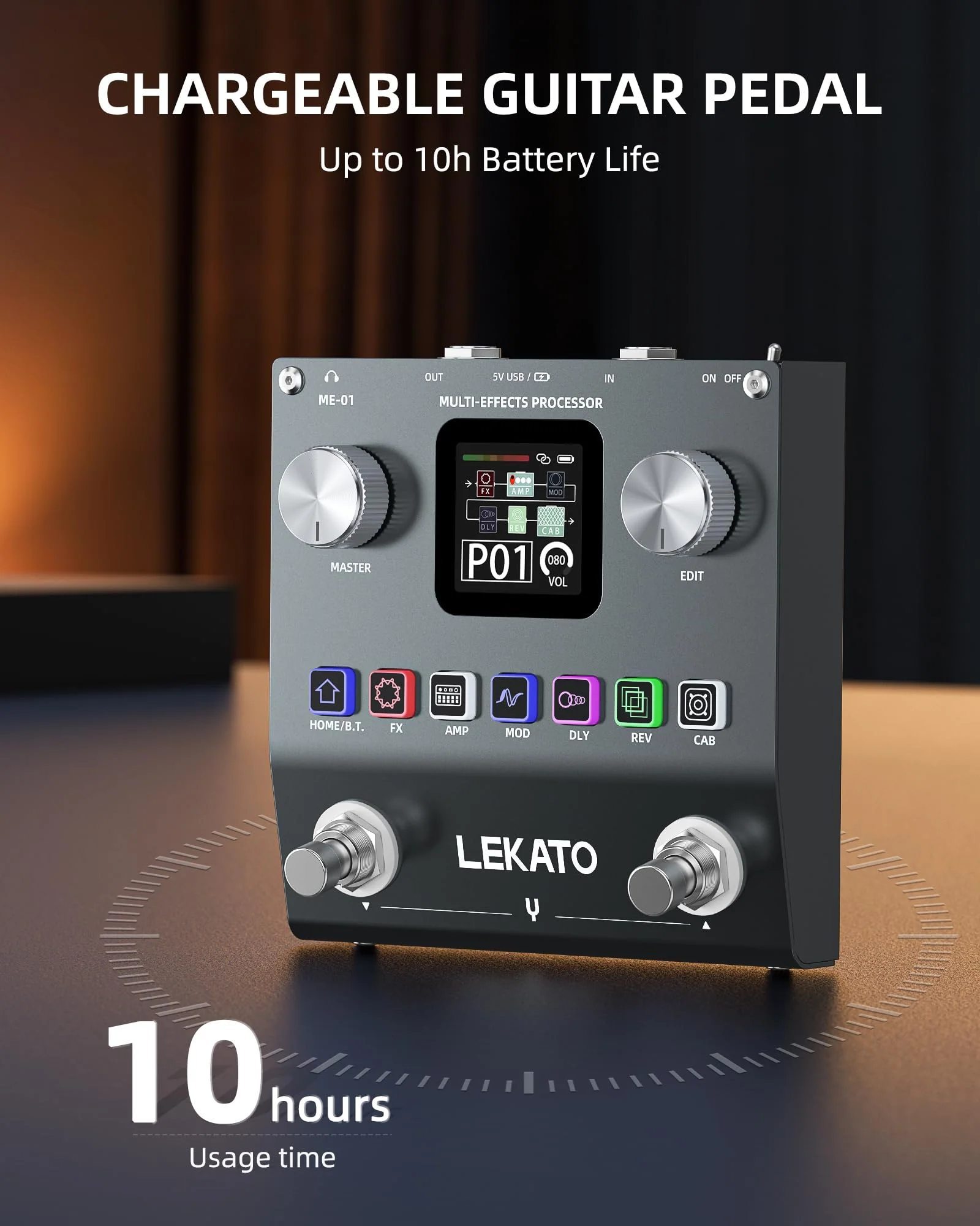 LEKATO Multi Effects Guitar Pedal, Electric Guitar Effects Pedal, Pocket Rechargeable Effects Processor with 6 Effects Modules, 80 Presets, 20 IRs, BT Audio, Headphone Output - Image 5