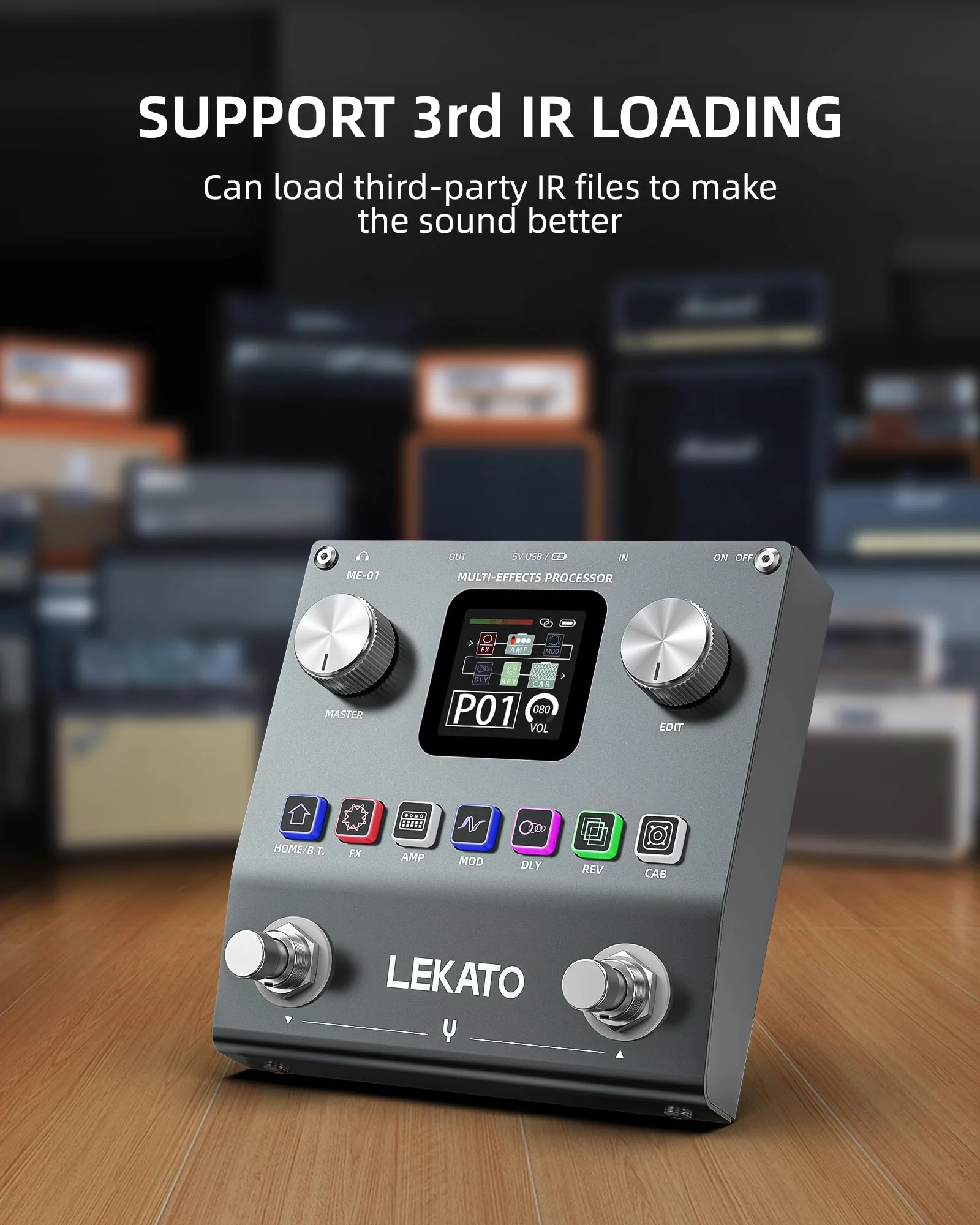 LEKATO Multi Effects Guitar Pedal, Electric Guitar Effects Pedal, Pocket Rechargeable Effects Processor with 6 Effects Modules, 80 Presets, 20 IRs, BT Audio, Headphone Output - Image 6