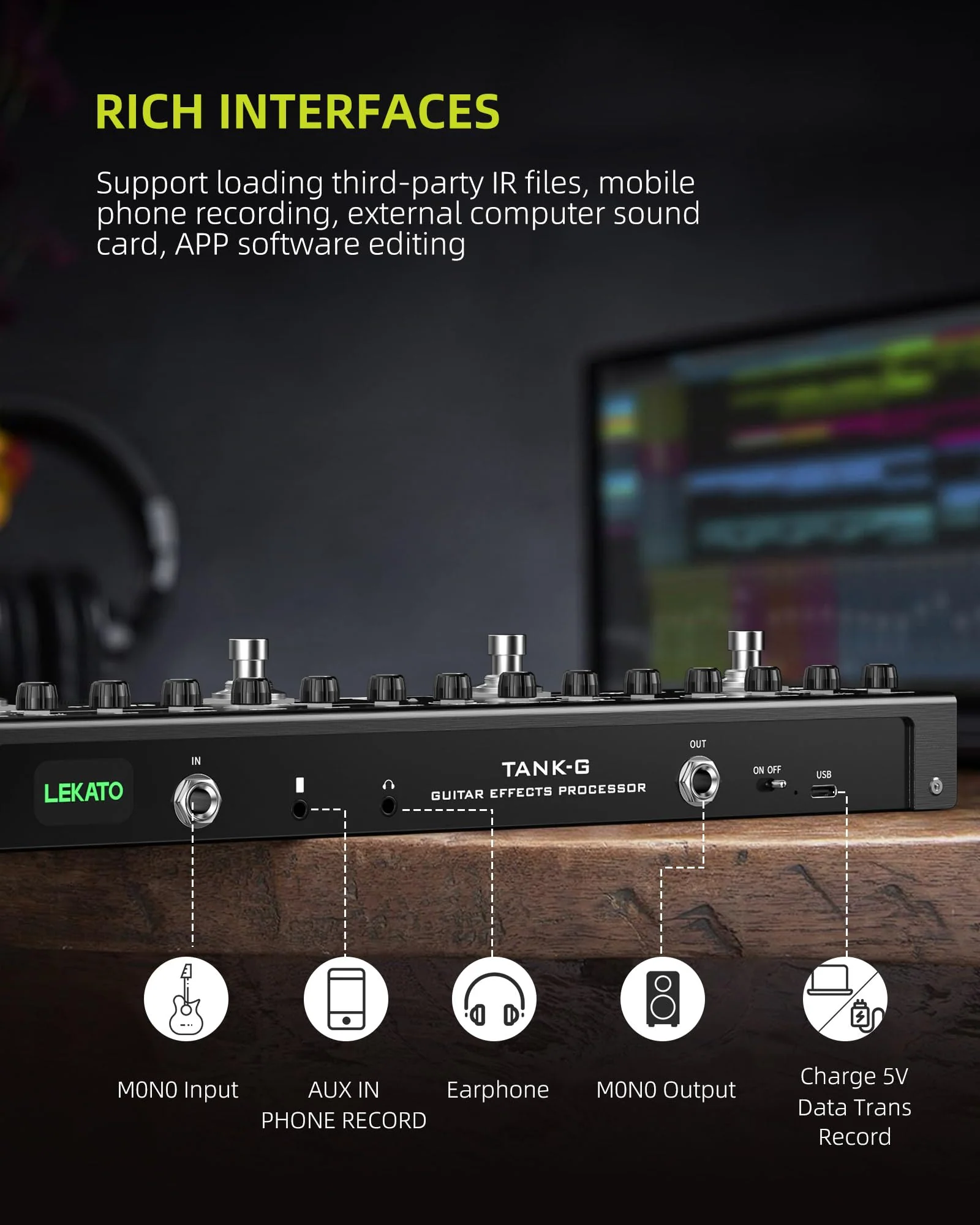 LEKATO Multi Effects Guitar Pedal, Guitar Effects Pedal with 36 Presets, Editable 4 Modules, Amp, Chorus, Delay, Reverb, IR CAB, Tuner, BT Connection, Music Recording For Electric Guitar - Image 4