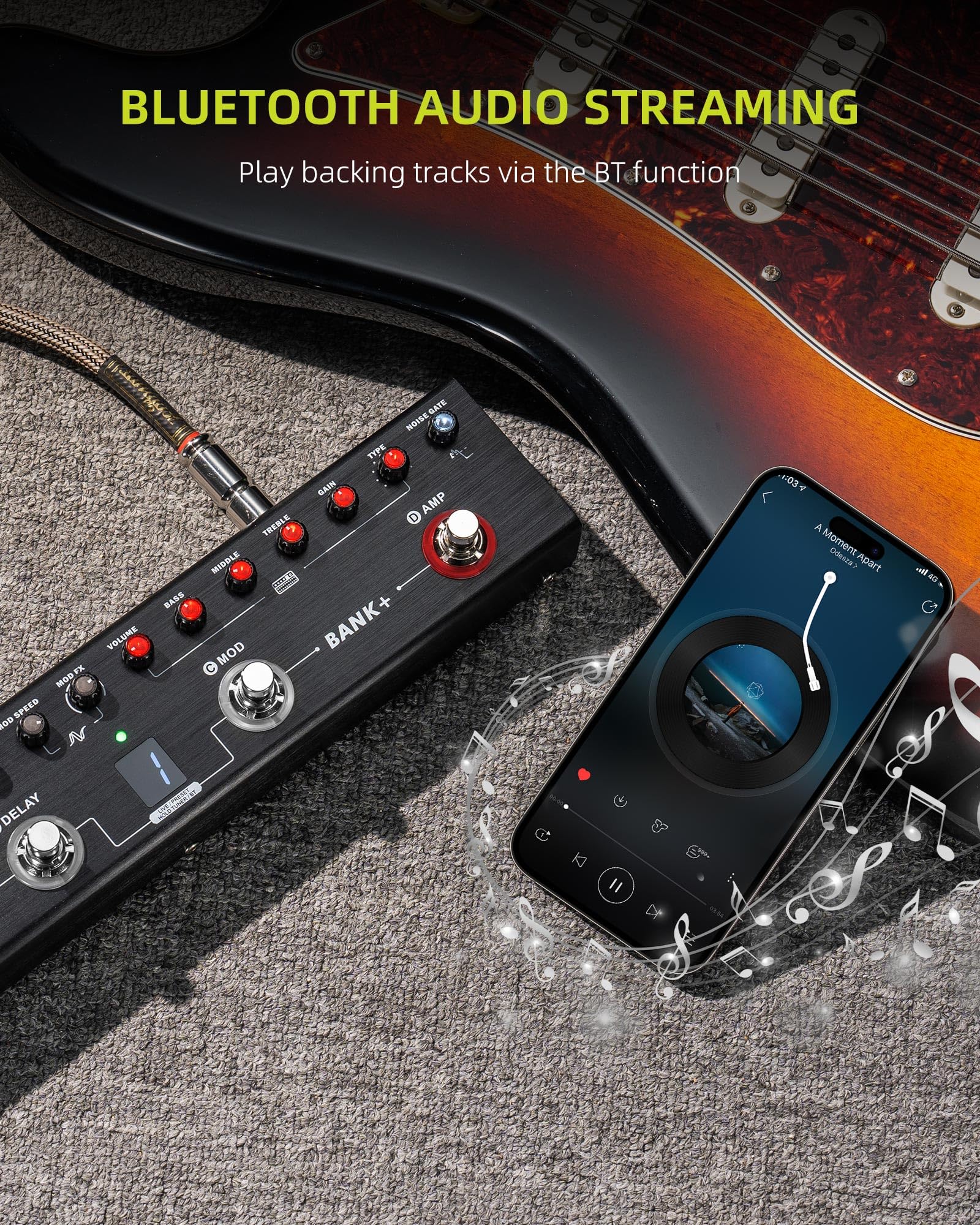 LEKATO Multi Effects Guitar Pedal, Guitar Effects Pedal with 36 Presets, Editable 4 Modules, Amp, Chorus, Delay, Reverb, IR CAB, Tuner, BT Connection, Music Recording For Electric Guitar - Image 6