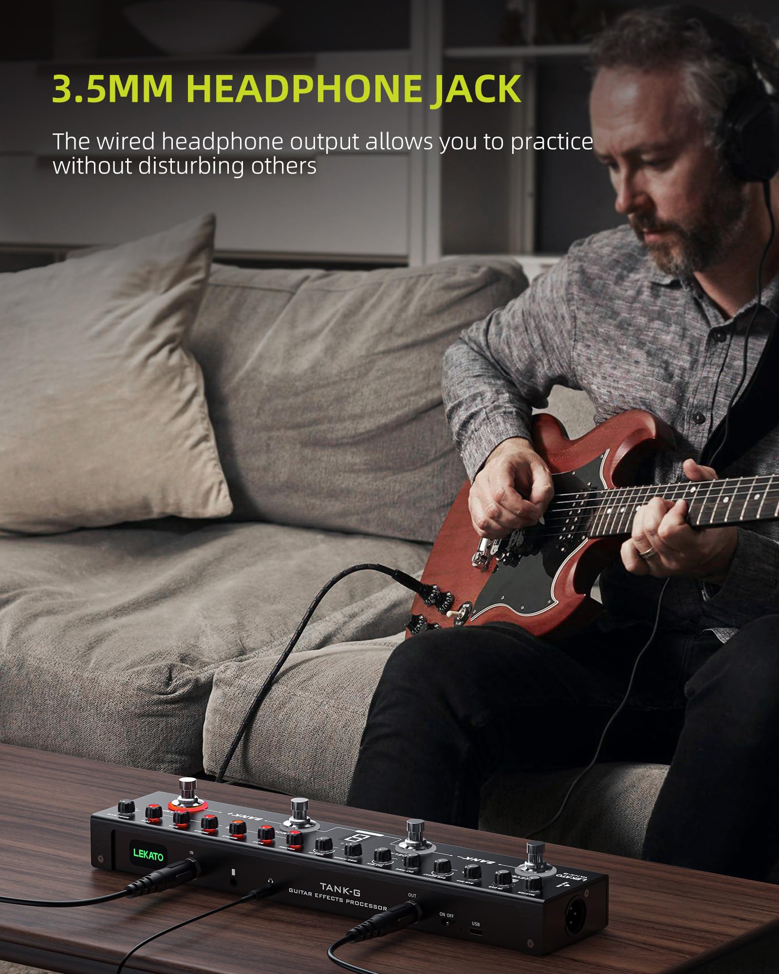 LEKATO Multi Effects Guitar Pedal, Guitar Effects Pedal with 36 Presets, Editable 4 Modules, Amp, Chorus, Delay, Reverb, IR CAB, Tuner, BT Connection, Music Recording For Electric Guitar - Image 7