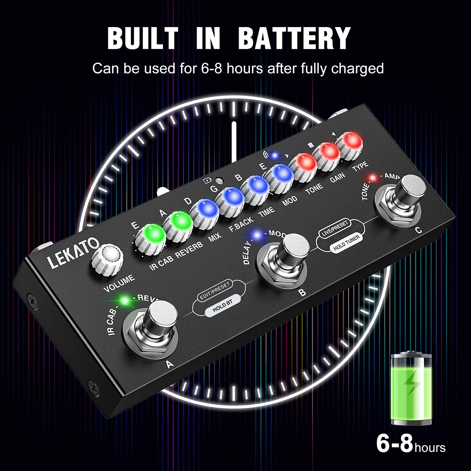 LEKATO Multi Effects Guitar Pedal, with IR Loading 9 AMP Models, Delay Reverb Distortion Overdrive Pedal, Rechargable Electric Guitar Effects Multi Pedal Support Recording,Bluetooth 5.0 For Electric Guitar - Image 3