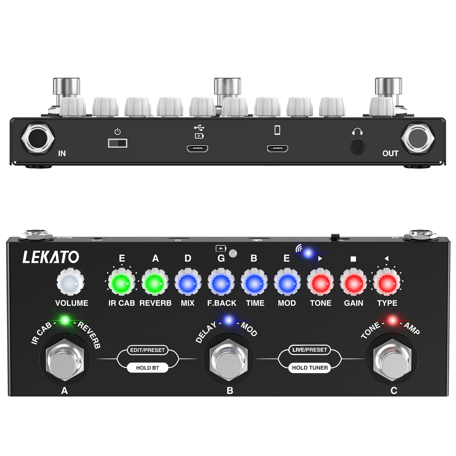 LEKATO Multi Effects Guitar Pedal, with IR Loading 9 AMP Models, Delay Reverb Distortion Overdrive Pedal, Rechargable Electric Guitar Effects Multi Pedal Support Recording,Bluetooth 5.0 For Electric Guitar - Image 8