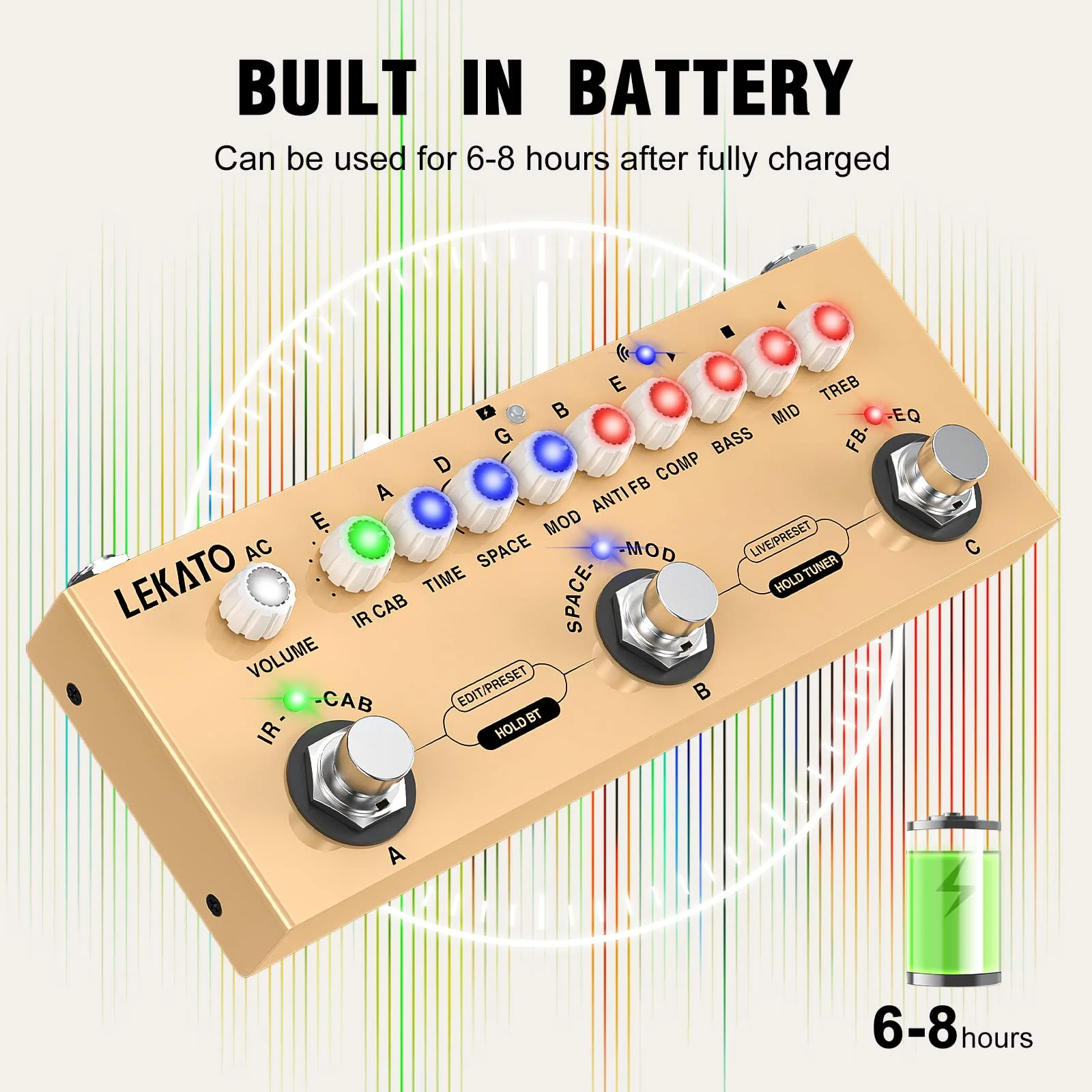 LEKATO Multi Effects Pedal for Acoustic Guitar, with IR Loading 9 AMP Models, Acoustic Multi Effects Processor, Bluetooth 5.0,Recording, Built-in Battery - Image 3
