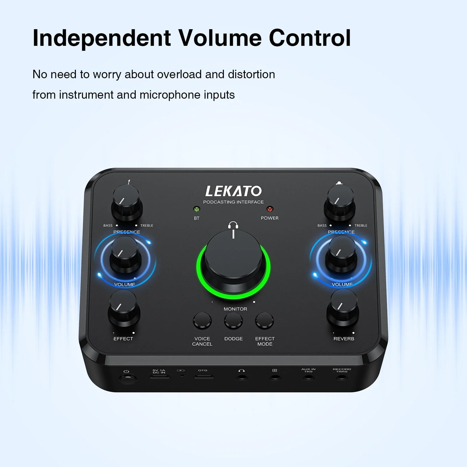 LEKATO Rechargeable Bluetooth Audio Interfaces, USB Audio Interface with XLR Mic, Hi-Z Line, 24bit/96kHz, 48V Phantom Power for Gaming Vocal Streaming Podcast Recording - Image 4
