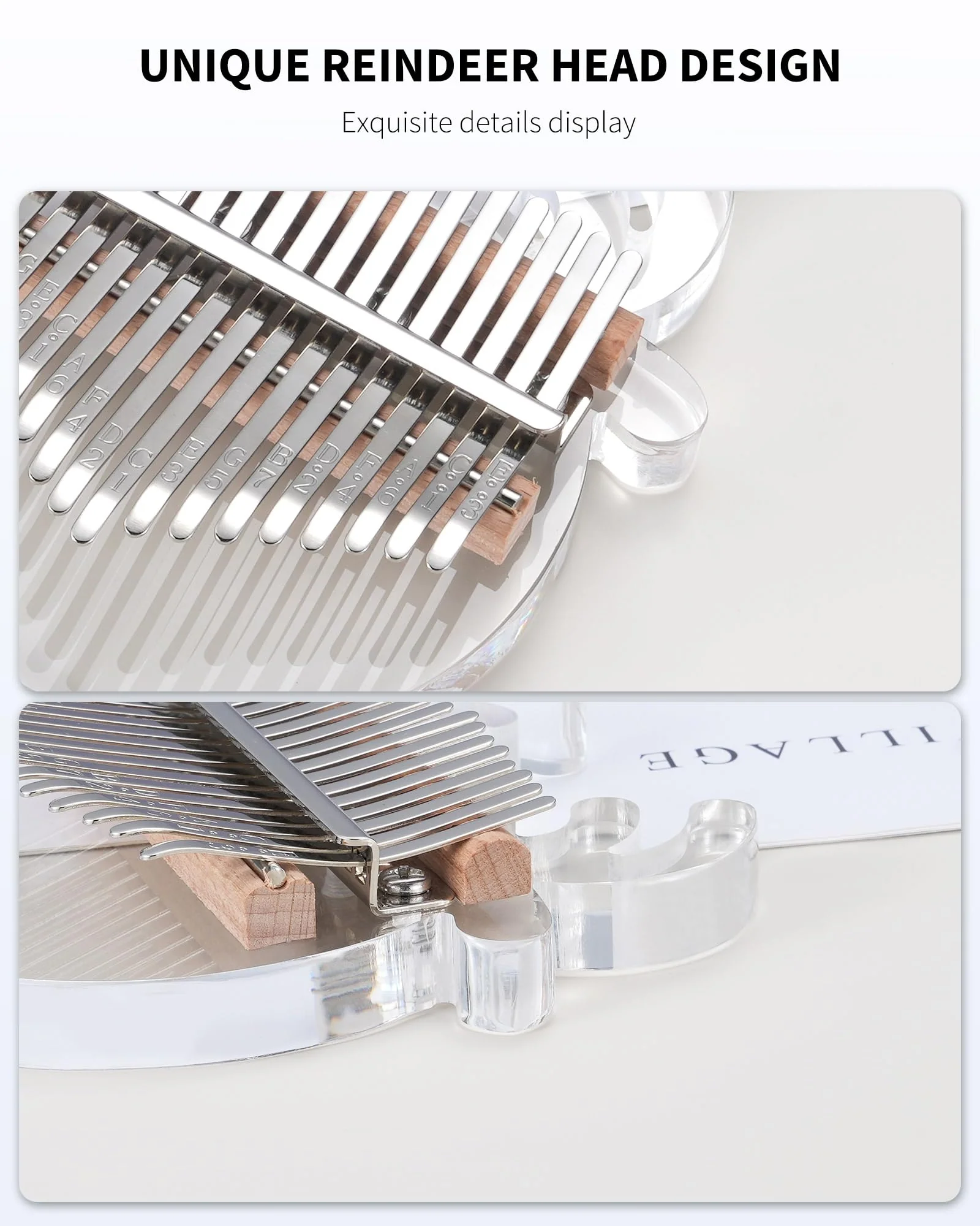 LEKATO Reindeer Kalimba Thumb Piano 17 keys, Portable Crystal Acrylic Mbira Finger Piano Kits, Perfect for Kid Adults Beginners, Home & Travel 17 Keys Crystal - Image 3