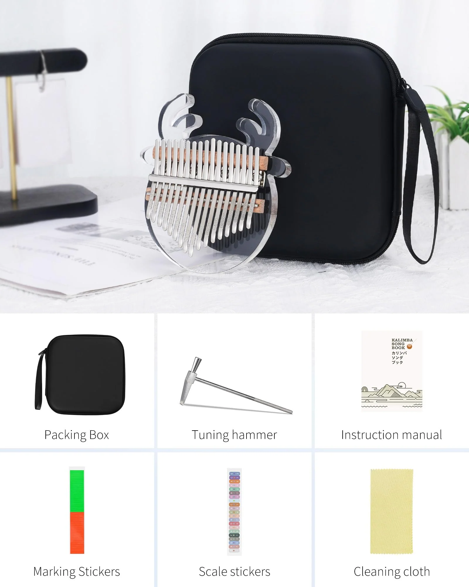 LEKATO Reindeer Kalimba Thumb Piano 17 keys, Portable Crystal Acrylic Mbira Finger Piano Kits, Perfect for Kid Adults Beginners, Home & Travel 17 Keys Crystal - Image 5