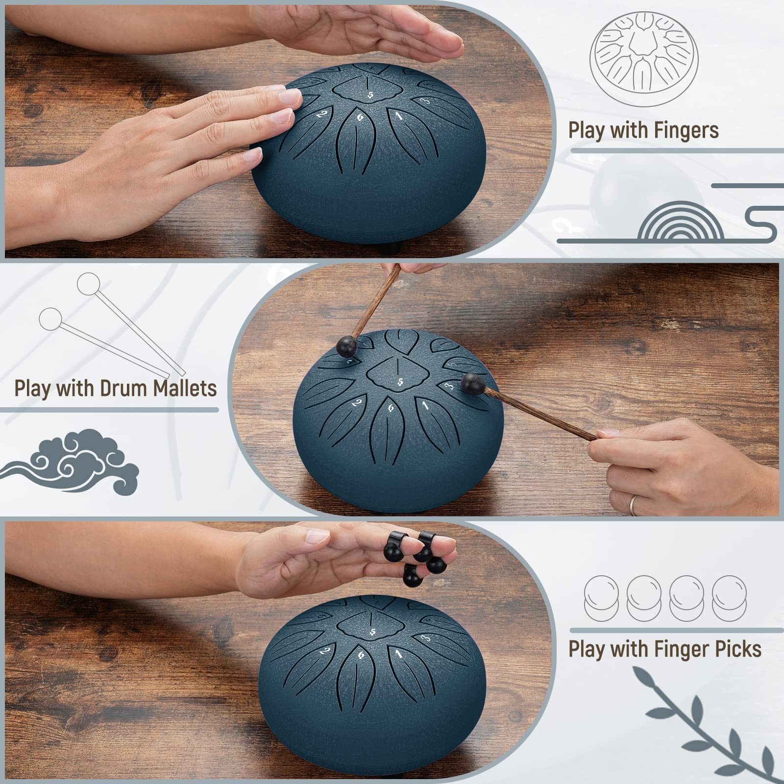 LEKATO Steel Tongue Drum 6 Inch 11 Note Sound Healing Beginner Handpan Drum Percussion for Meditation Yoga Musical Education - Image 3