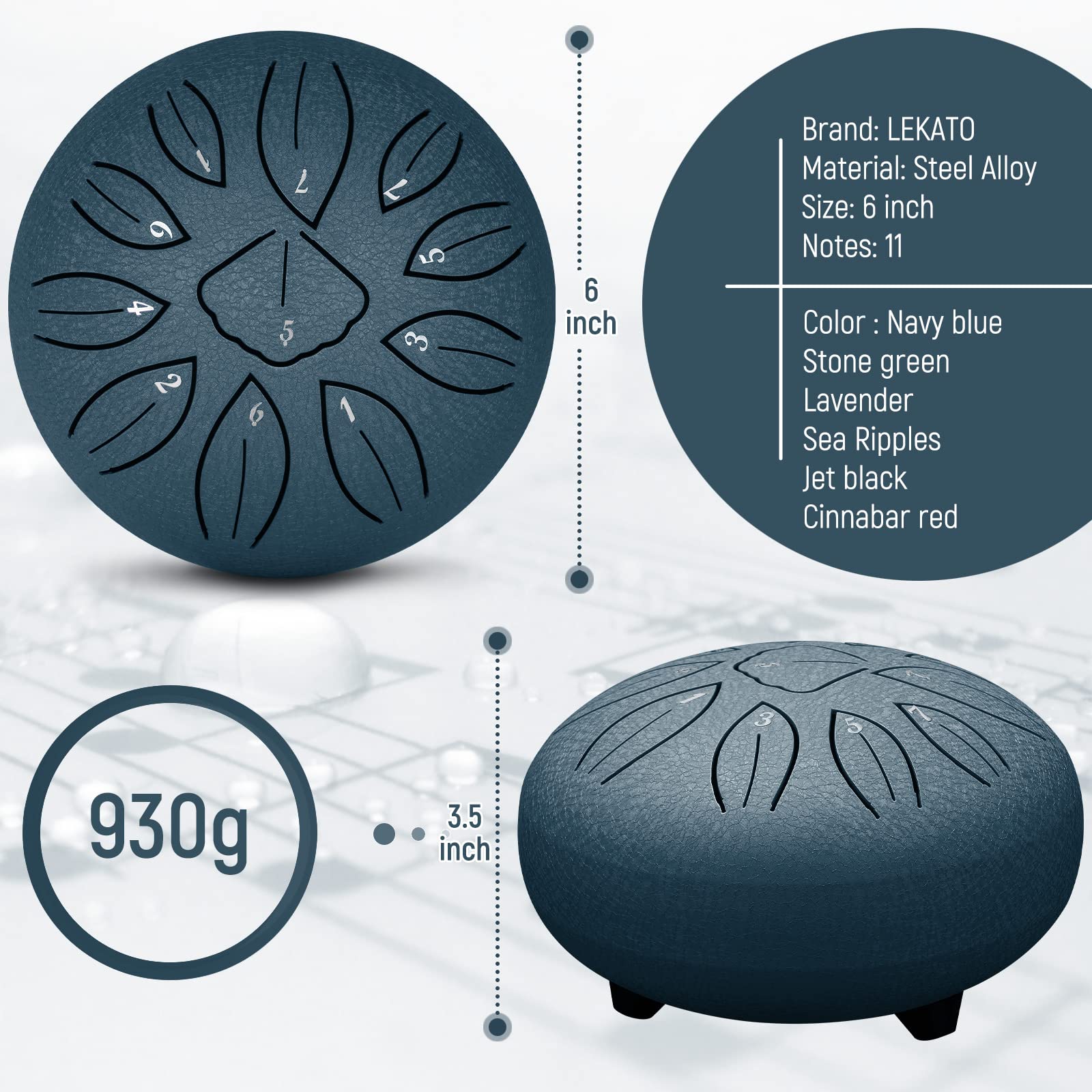 LEKATO Steel Tongue Drum 6 Inch 11 Note Sound Healing Beginner Handpan Drum Percussion for Meditation Yoga Musical Education - Image 4