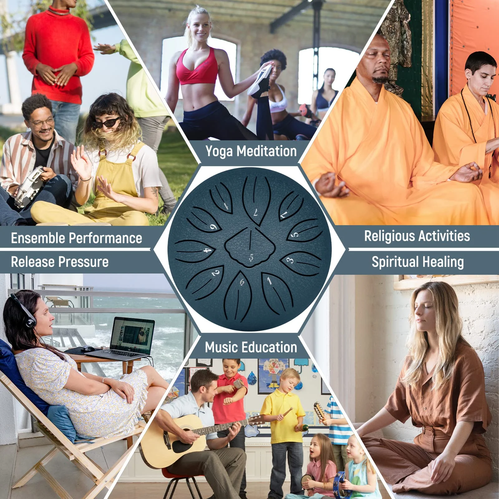 LEKATO Steel Tongue Drum 6 Inch 11 Note Sound Healing Beginner Handpan Drum Percussion for Meditation Yoga Musical Education - Image 6