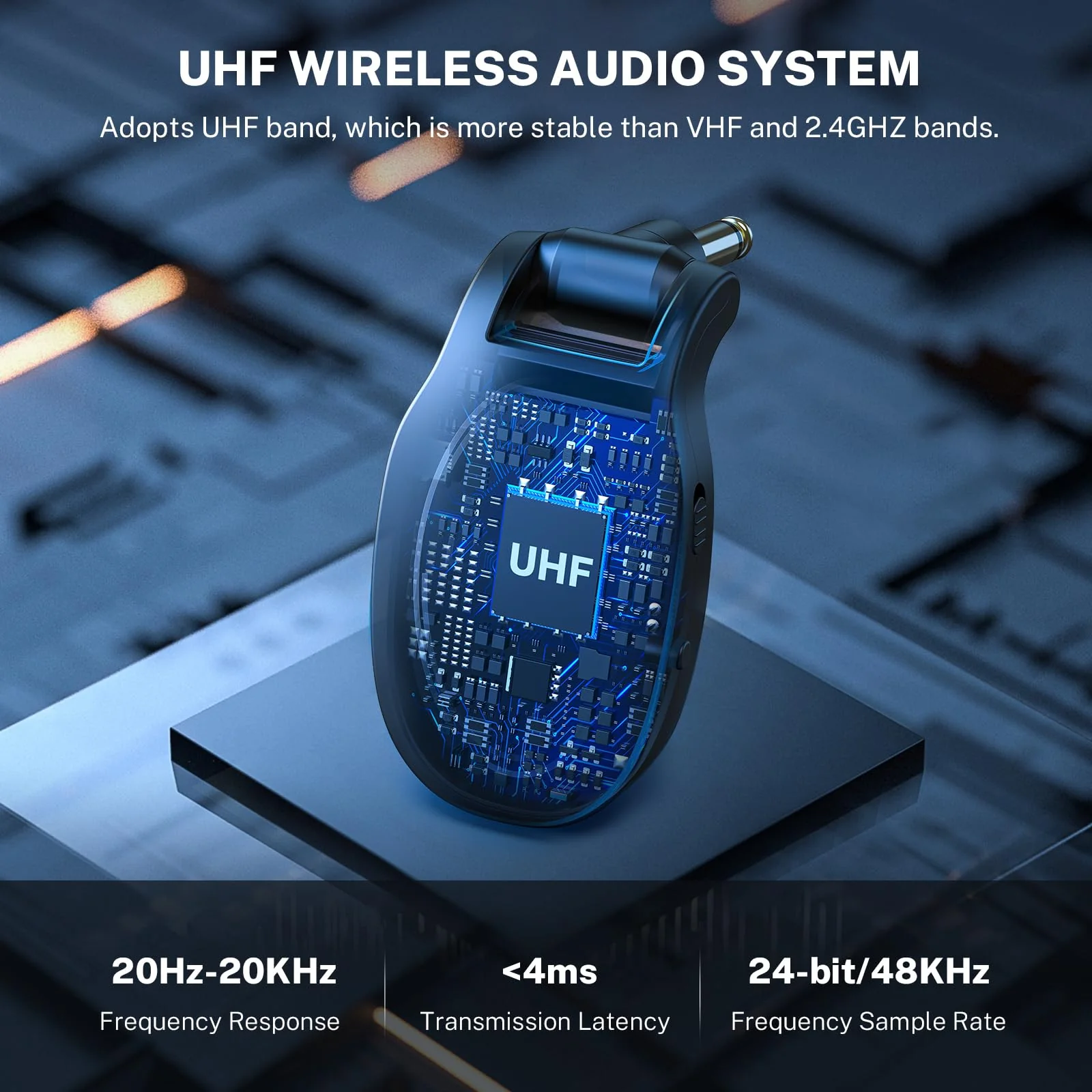 LEKATO UHF Wireless Guitar System Rechargeable, Wireless Transmitter Receiver 4 Channels 165ft tansmisiion Low Latency Guitar Wireless System,Black - Image 3