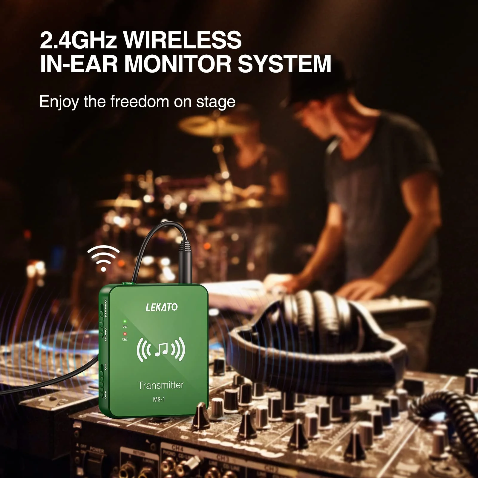 LEKATO Wireless in Ear Monitor System, 2.4G Stereo Wireless IEM System with Transmitter Beltpack Receiver Automatic Pairing, for Studio, Band Rehearsal, Live Performance,Green Green - Image 6