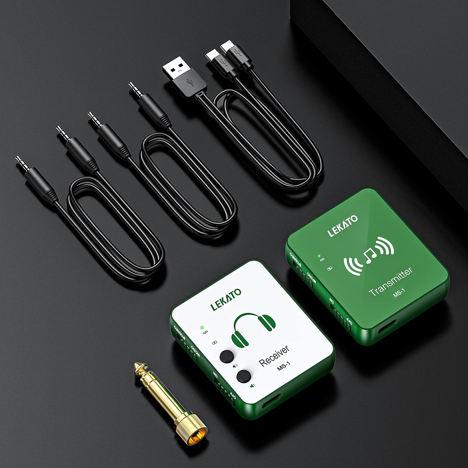 LEKATO Wireless in Ear Monitor System, 2.4G Stereo Wireless IEM System with Transmitter Beltpack Receiver Automatic Pairing, for Studio, Band Rehearsal, Live Performance,Green Green - Image 7