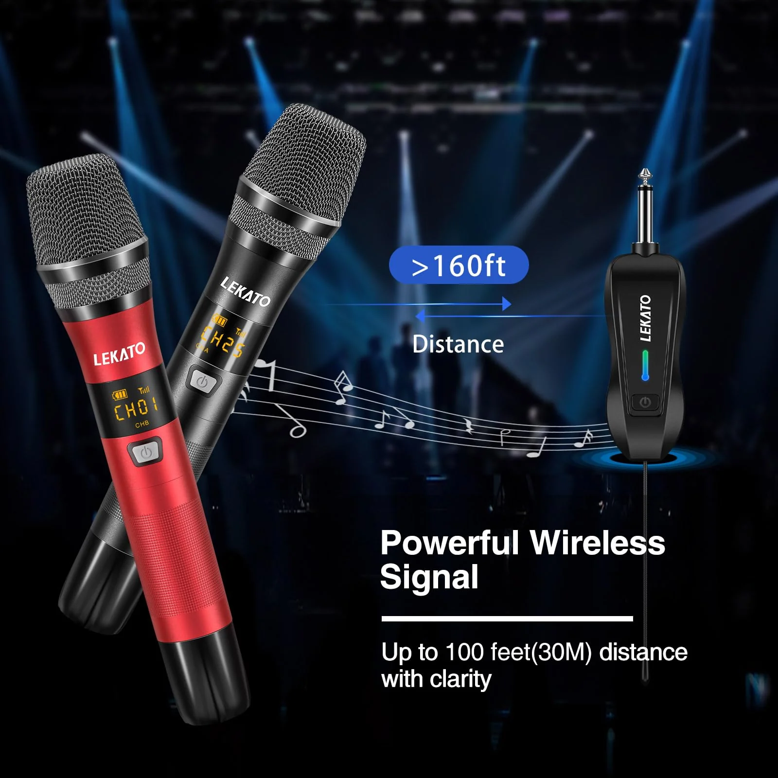 LEKATO Wireless Microphone Rechargeable Wireless Microphones with Receiver Dual Handheld Microphone System Dynamic MIC for Singing, Speech, Wedding, Church,Speaker, PA System Black&Red - Image 2