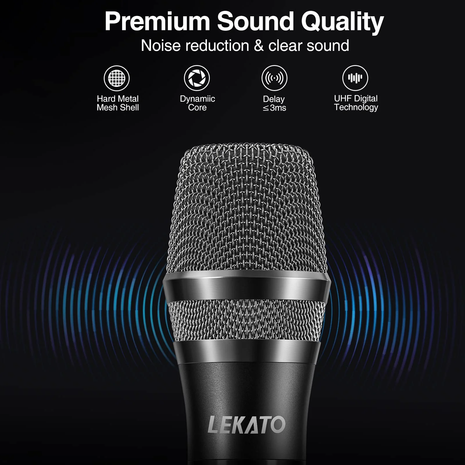 LEKATO Wireless Microphone Rechargeable Wireless Microphones with Receiver Dual Handheld Microphone System Dynamic MIC for Singing, Speech, Wedding, Church,Speaker, PA System Black&Red - Image 4