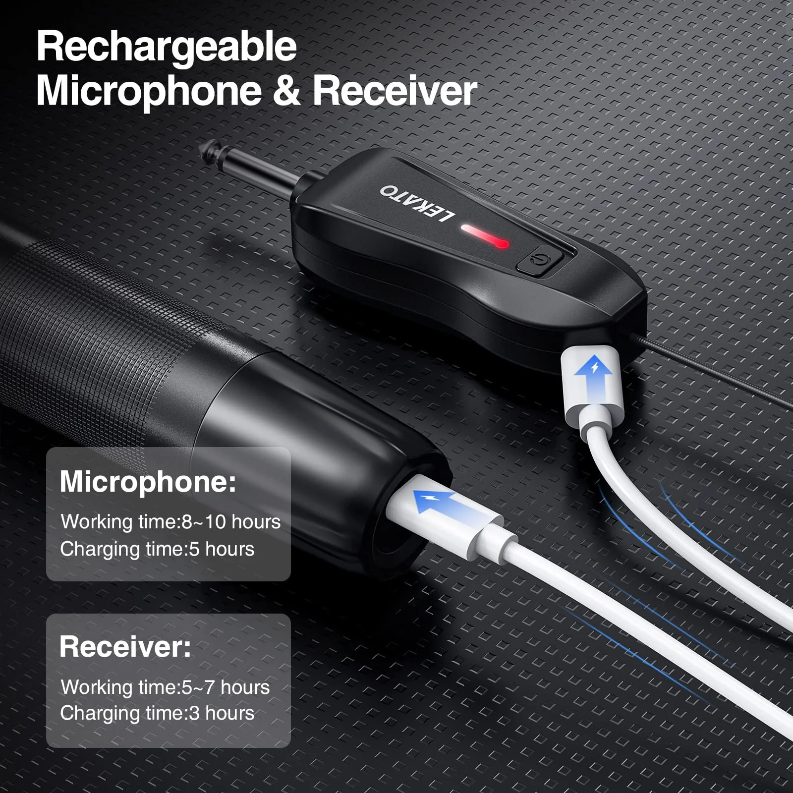 LEKATO Wireless Microphone Rechargeable Wireless Microphones with Receiver Dual Handheld Microphone System Dynamic MIC for Singing, Speech, Wedding, Church,Speaker, PA System Black&Red - Image 5