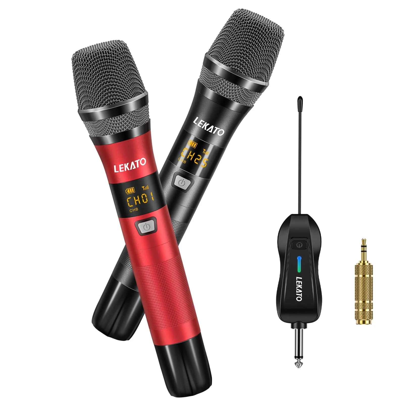 LEKATO Wireless Microphone Rechargeable Wireless Microphones with Receiver Dual Handheld Microphone System Dynamic MIC for Singing, Speech, Wedding, Church,Speaker, PA System Black&Red - Image 9
