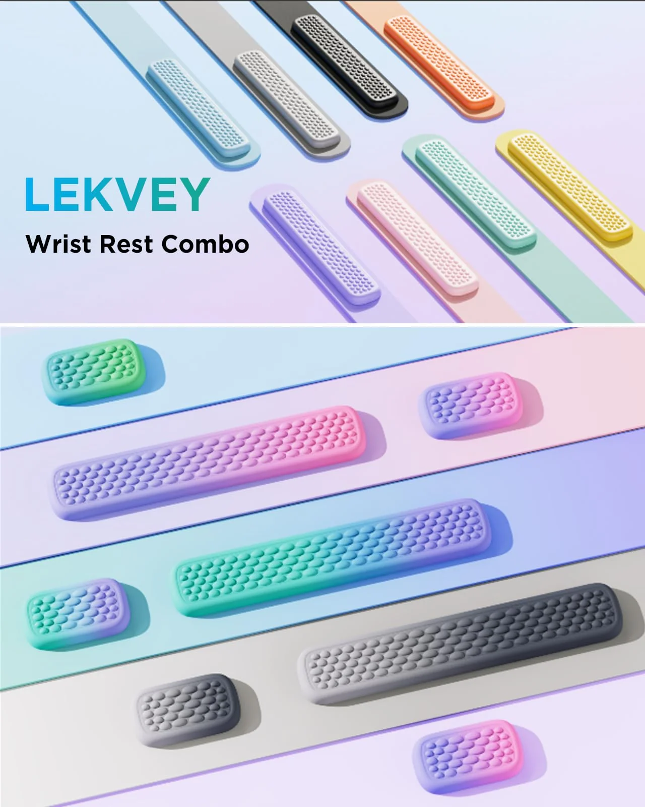 Lekvey Wrist Rest for Computer Keyboard, Keyboard Wrist Rest - Silky Memory Foam Wrist Rest for Keyboard and Mouse, Wrist Pad for Keyboard, Typing Pain Relief Wrist Support for Keyboard, Green Purple - Image 2