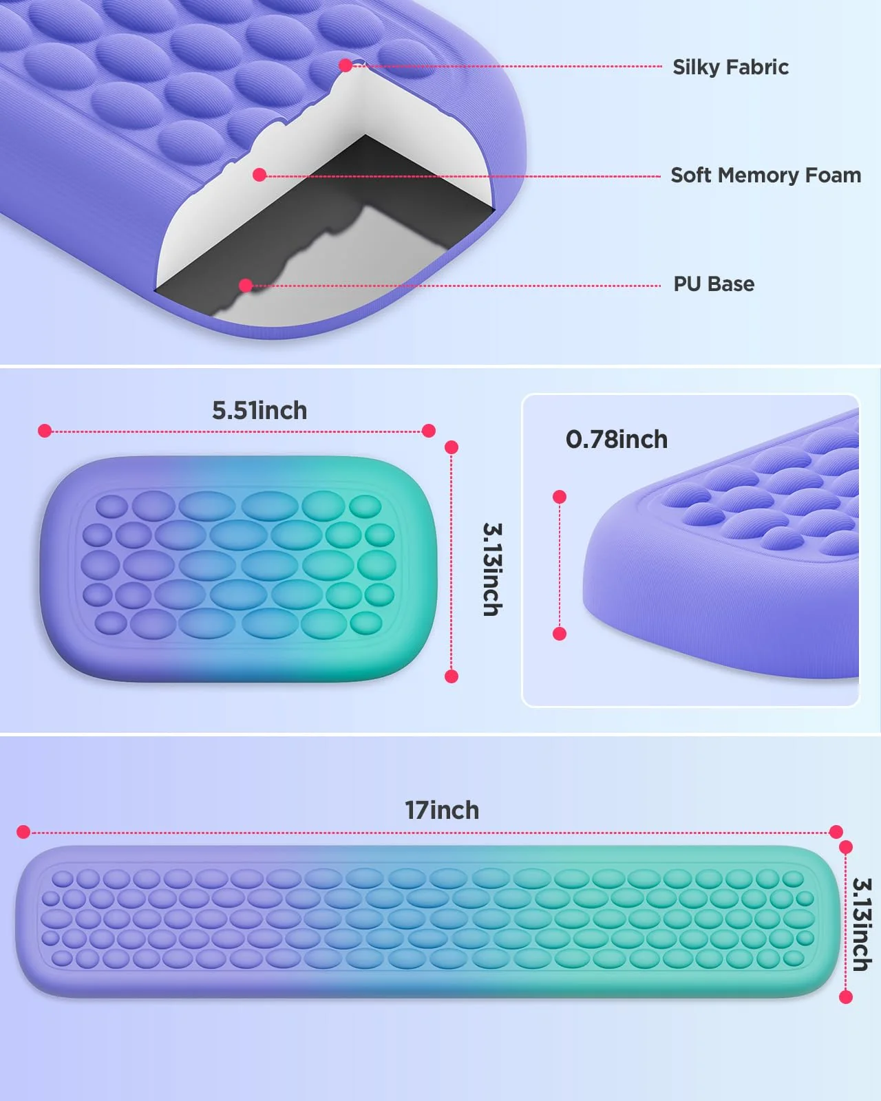 Lekvey Wrist Rest for Computer Keyboard, Keyboard Wrist Rest - Silky Memory Foam Wrist Rest for Keyboard and Mouse, Wrist Pad for Keyboard, Typing Pain Relief Wrist Support for Keyboard, Green Purple - Image 6