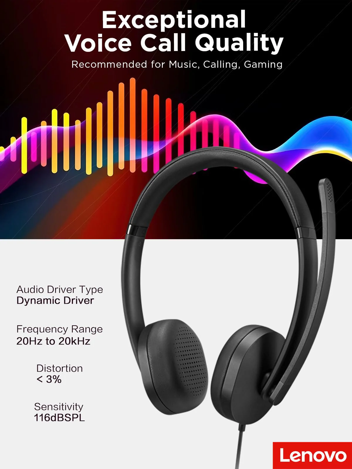 Lenovo 115 USB-A/USB-C Wired Stereo Headset – Lightweight, Noise-Cancelling, in-Line Control Box, USB-A to USB-C Adapter, Over-Ear Design, Headset with Mic for PC and Laptop, Black - Image 2