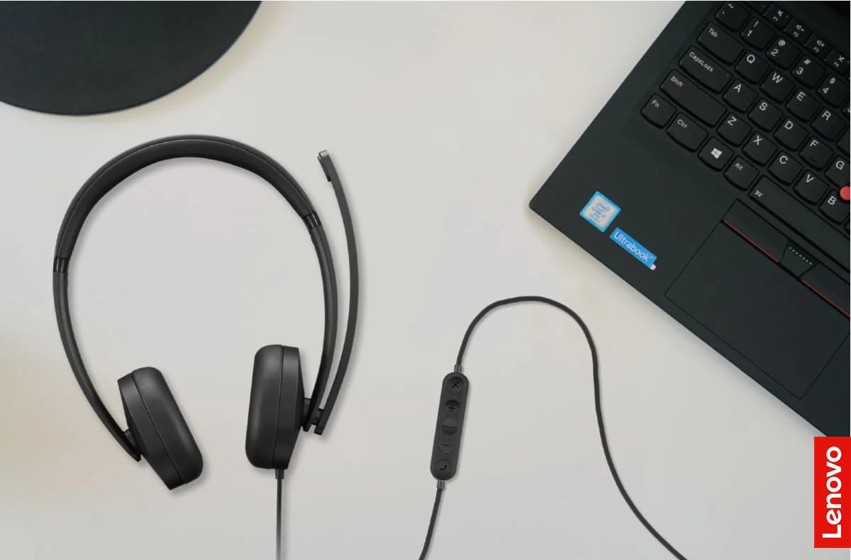 Lenovo 115 USB-A/USB-C Wired Stereo Headset – Lightweight, Noise-Cancelling, in-Line Control Box, USB-A to USB-C Adapter, Over-Ear Design, Headset with Mic for PC and Laptop, Black - Image 6