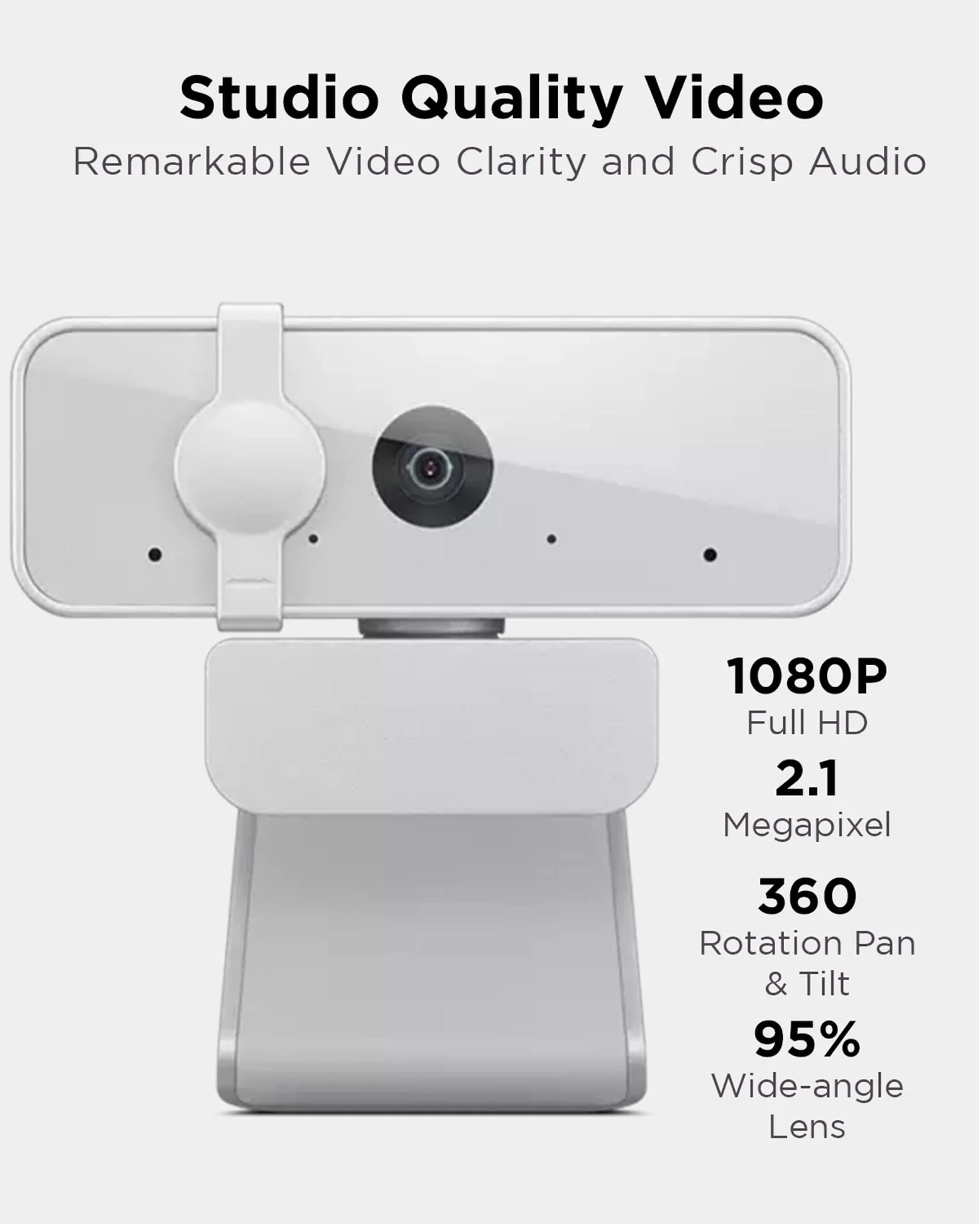 Lenovo HD 1080p Webcam (300 FHD) - Monitor Camera with 95° Wide Angle, 360° Rotation Pan & Tilt, Dual Microphones – Attachable Desktop Cam with Privacy Shutter for Remote Work, Streaming & Gaming 300 FHD Cloud Grey - Image 3