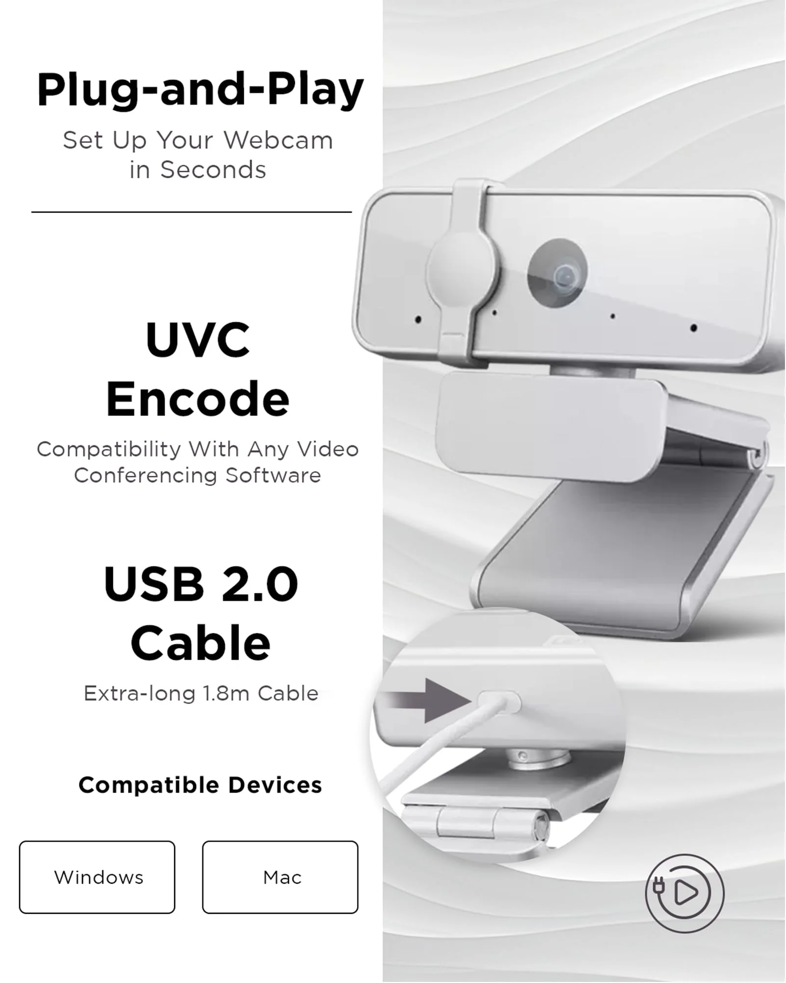 Lenovo HD 1080p Webcam (300 FHD) - Monitor Camera with 95° Wide Angle, 360° Rotation Pan & Tilt, Dual Microphones – Attachable Desktop Cam with Privacy Shutter for Remote Work, Streaming & Gaming 300 FHD Cloud Grey - Image 5